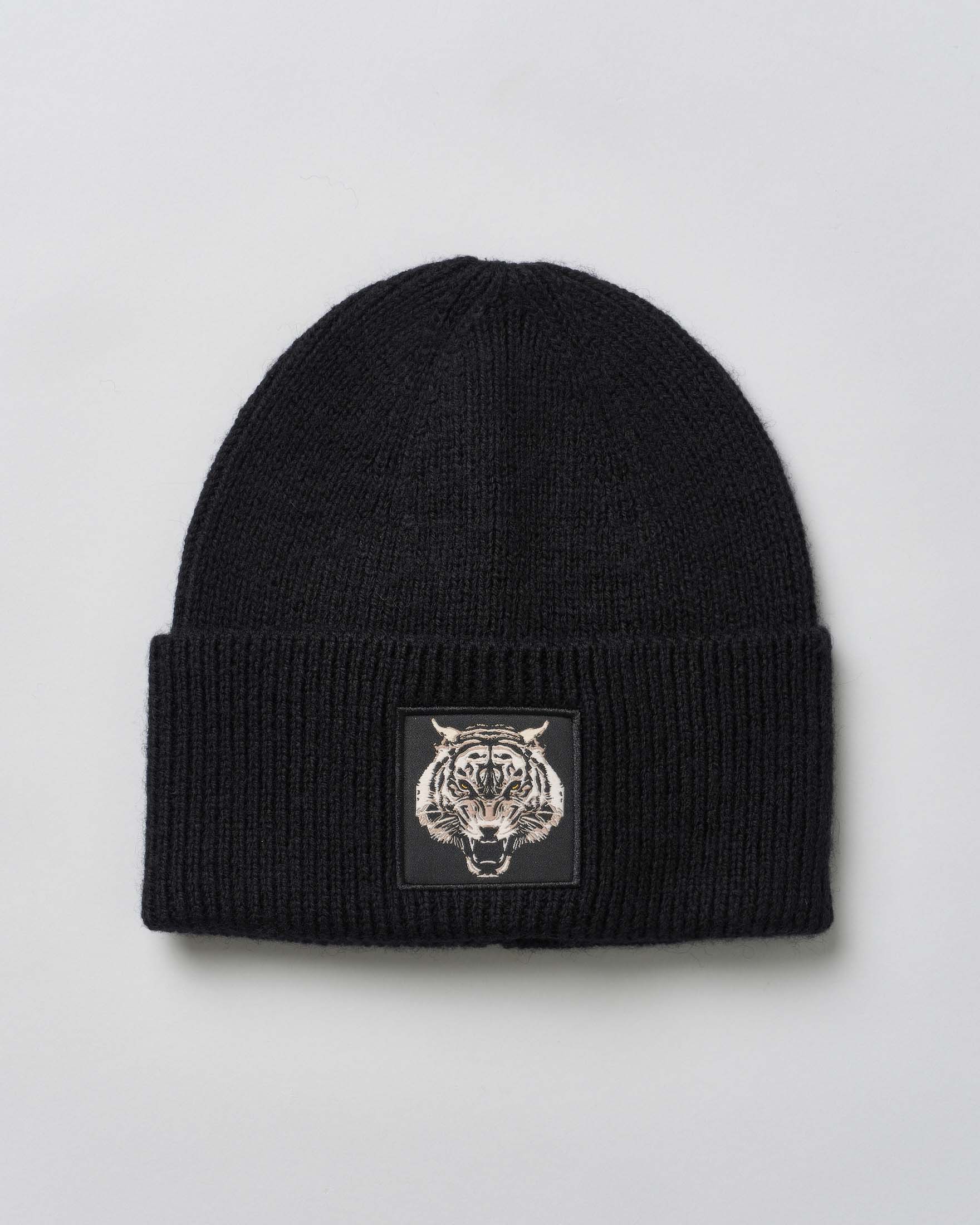 Berretto Antony Morato nero con risvolto e patch tigre