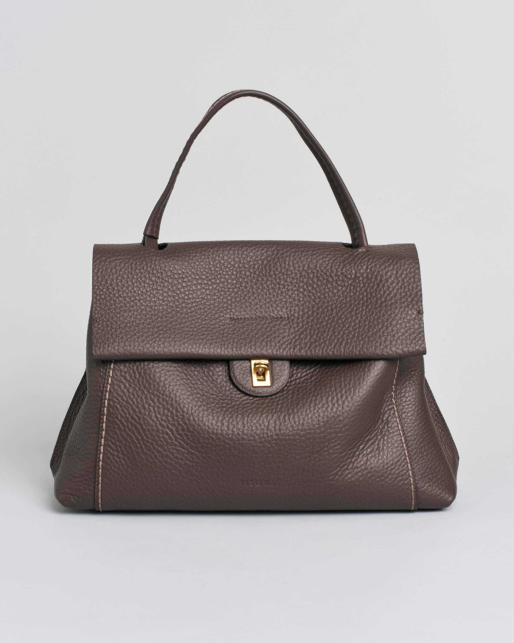 Postina Visonà misura grande color testa di moro in pelle martellata con chiusura a girello e tracolla più lunga