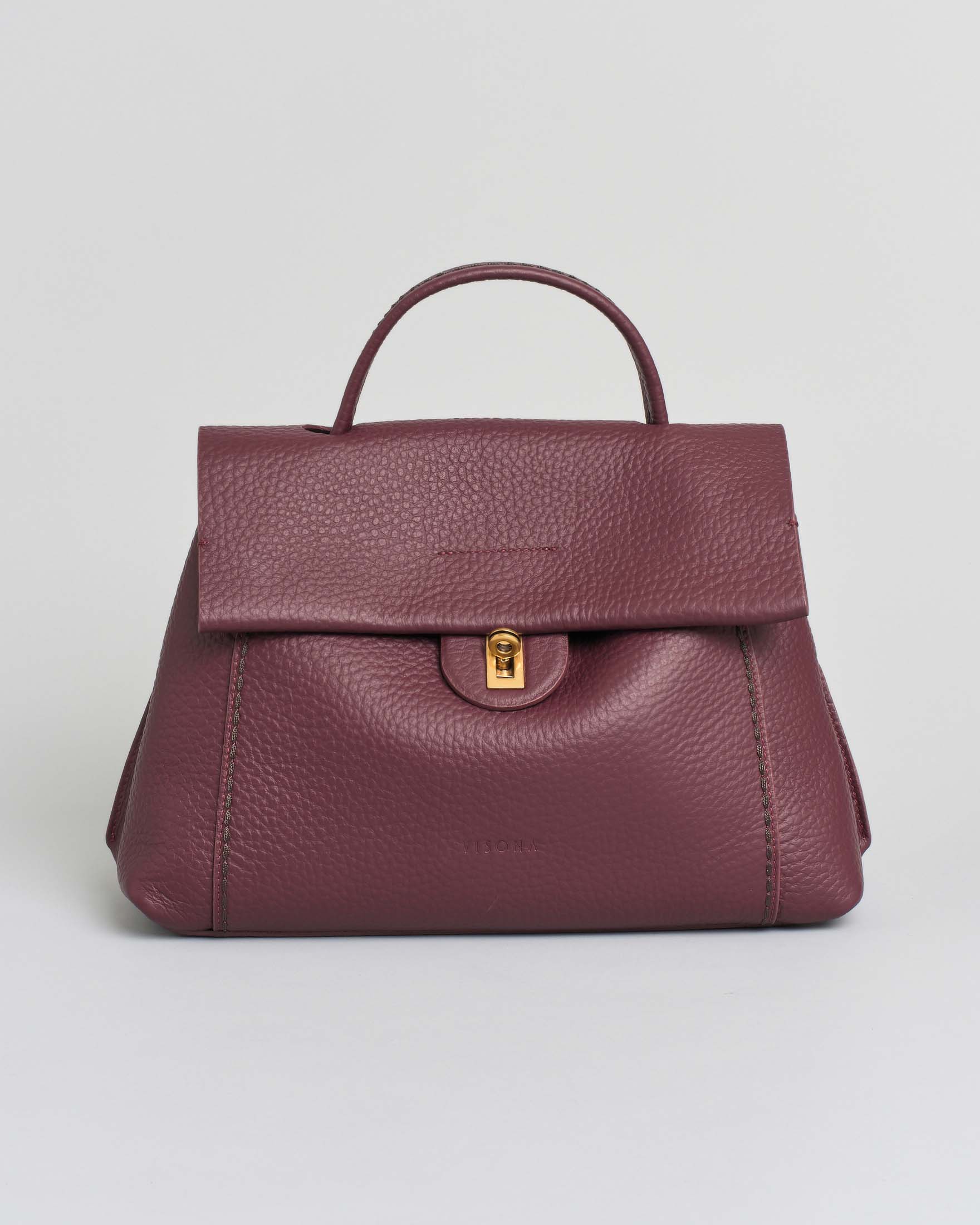Postina Visonà bordeaux misura media in pelle martellata con chiusura a girello e tracolla più lunga