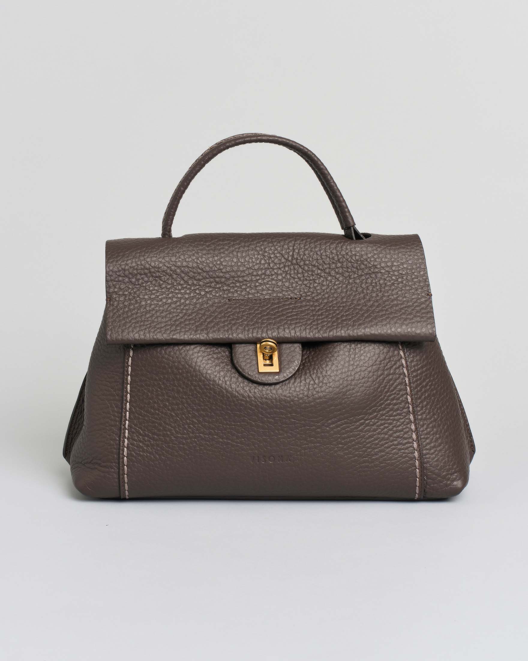 Postina Visonà color testa di moro misura media in pelle martellata con chiusura a girello e tracolla più lunga