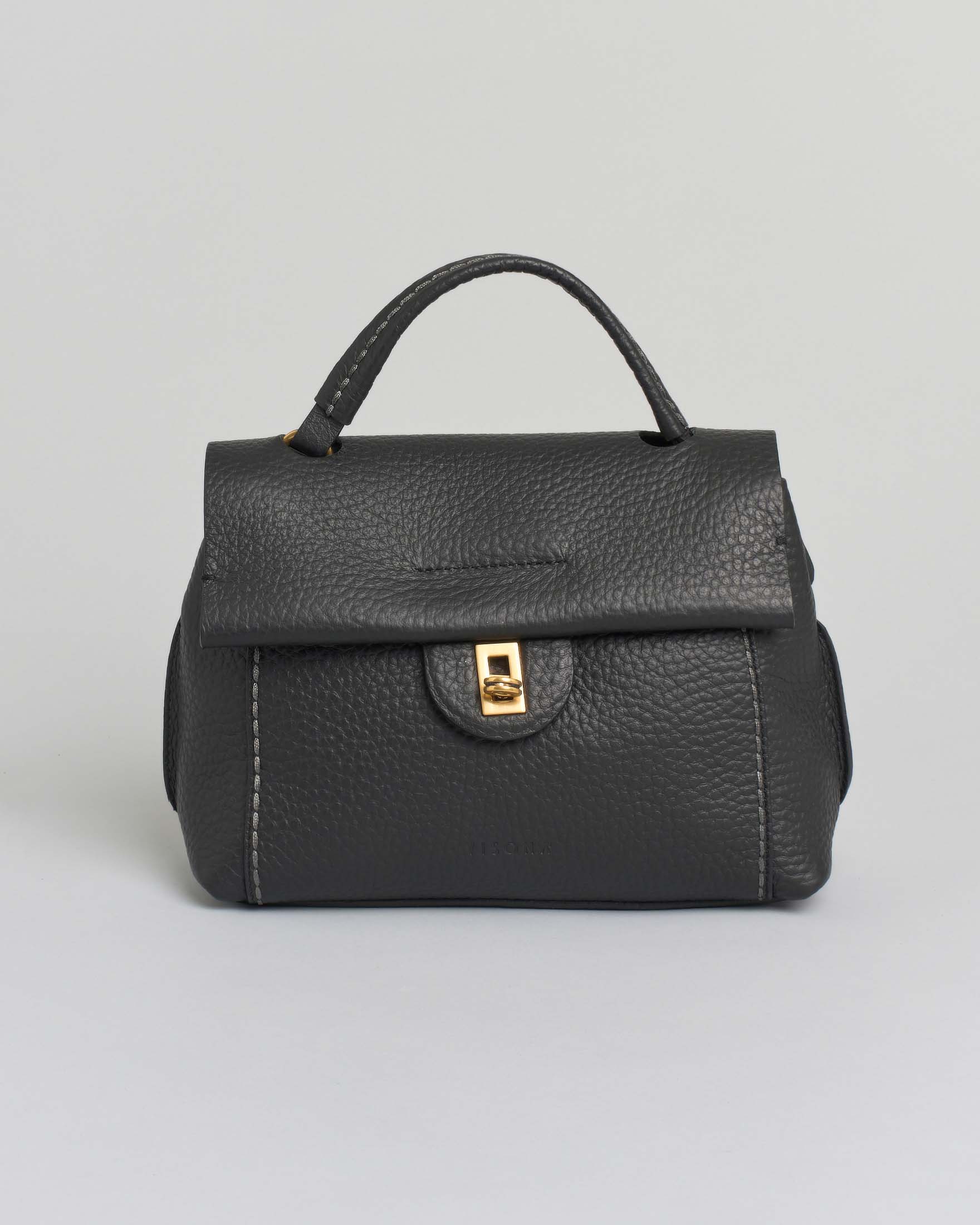 Postina piccola Visonà nera in pelle martellata con chiusura a girello e tracolla più lunga