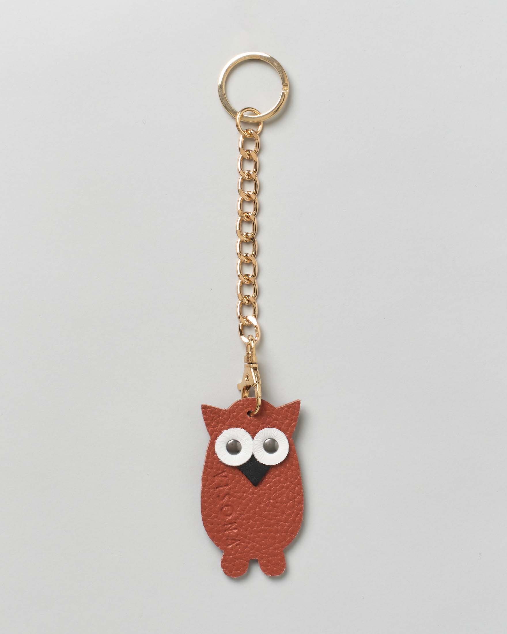 Portachiavi Visonà gufetto in pelle arancione con catena e anello dorati