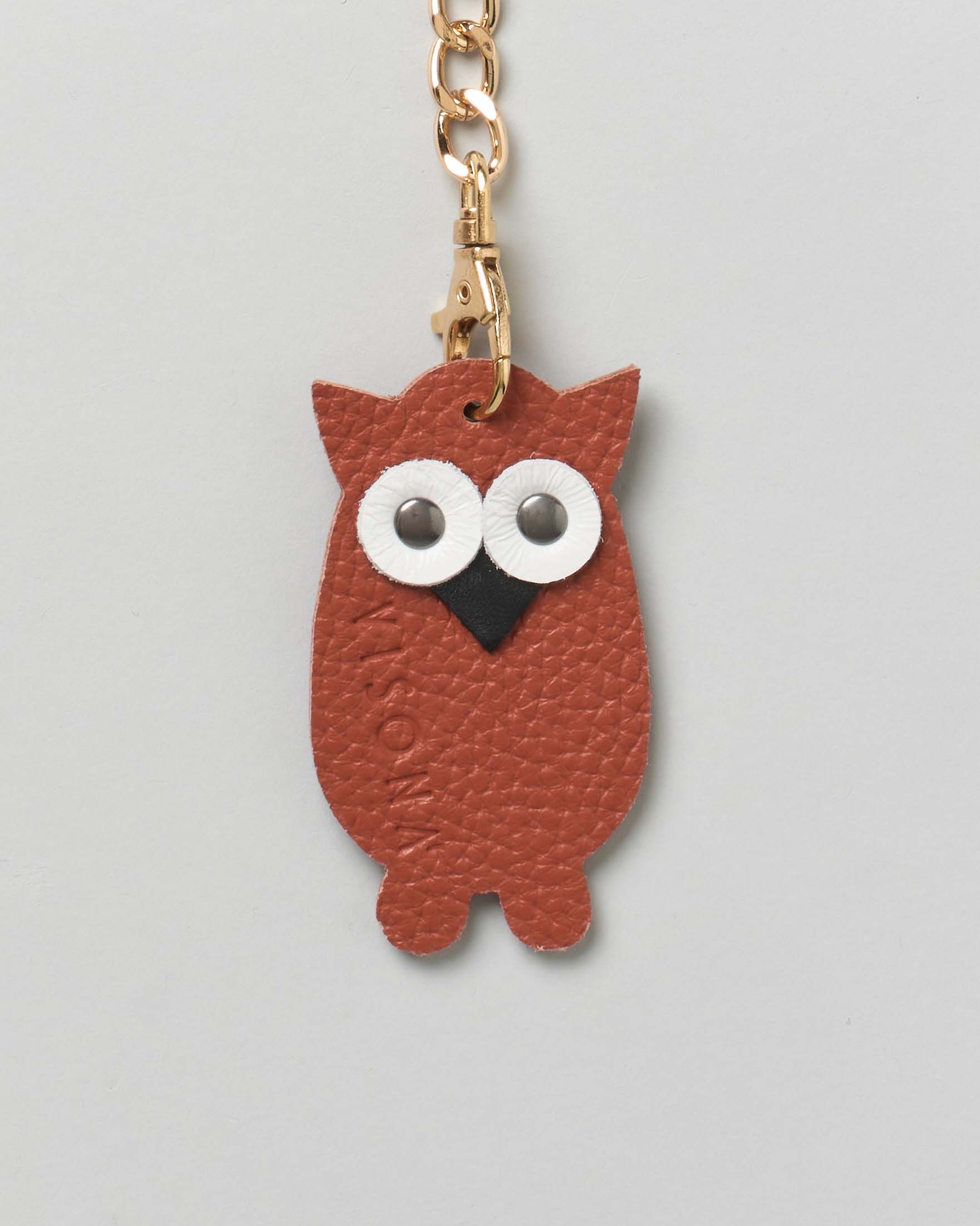 Portachiavi Visonà gufetto in pelle arancione con catena e anello dorati image