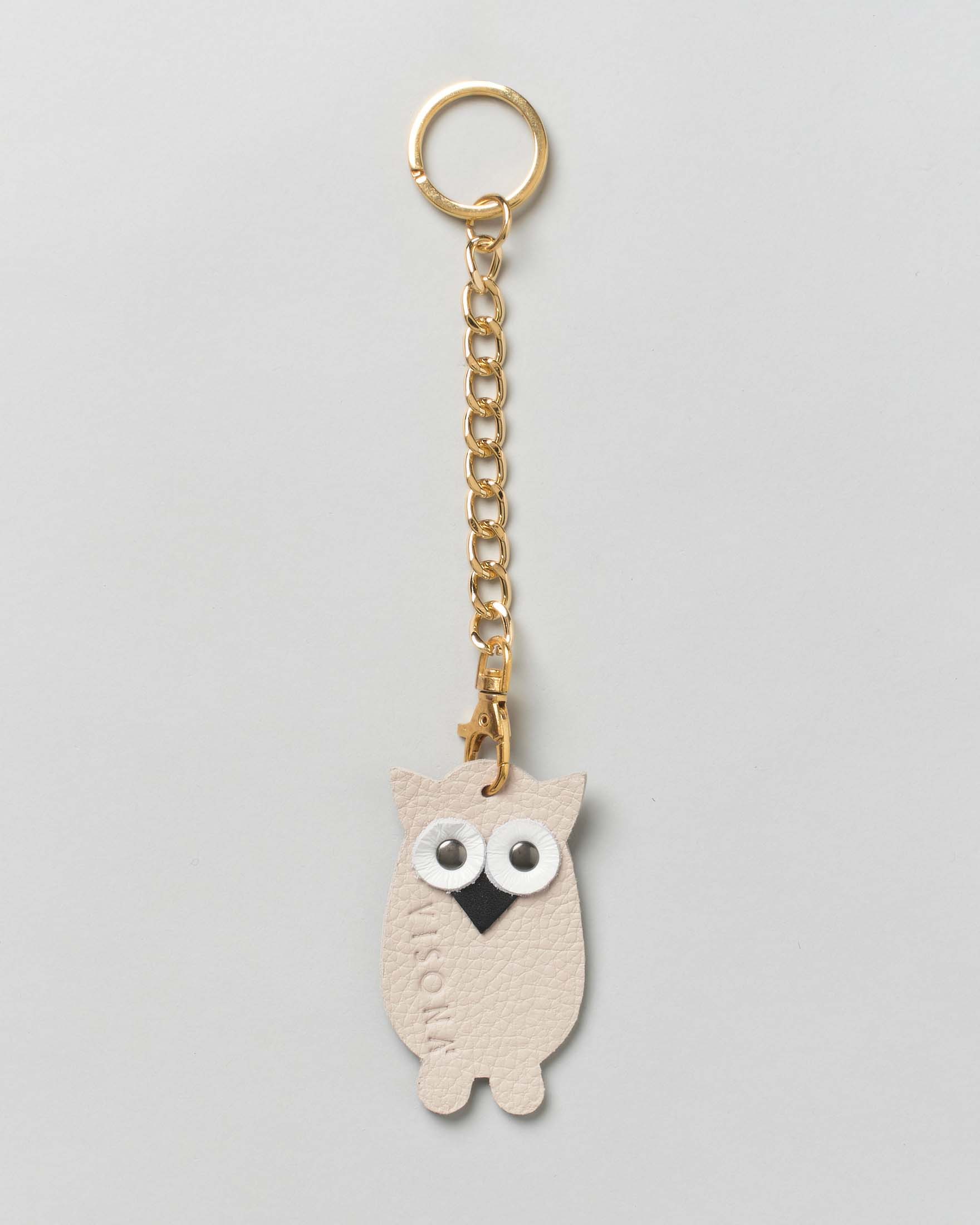 Portachiavi Visonà gufetto in pelle color sabbia con catena e anello dorati