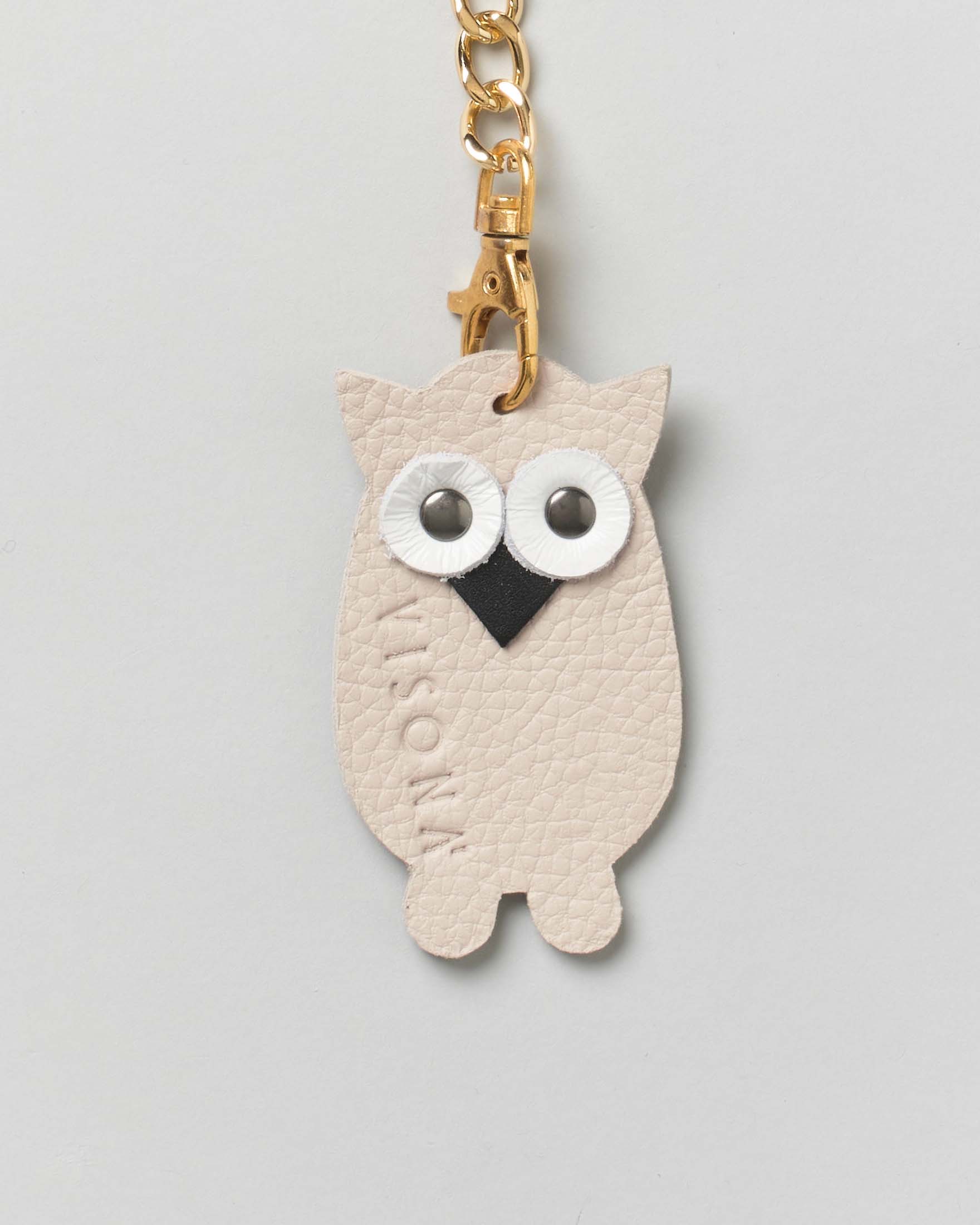 Portachiavi Visonà gufetto in pelle color sabbia con catena e anello dorati image
