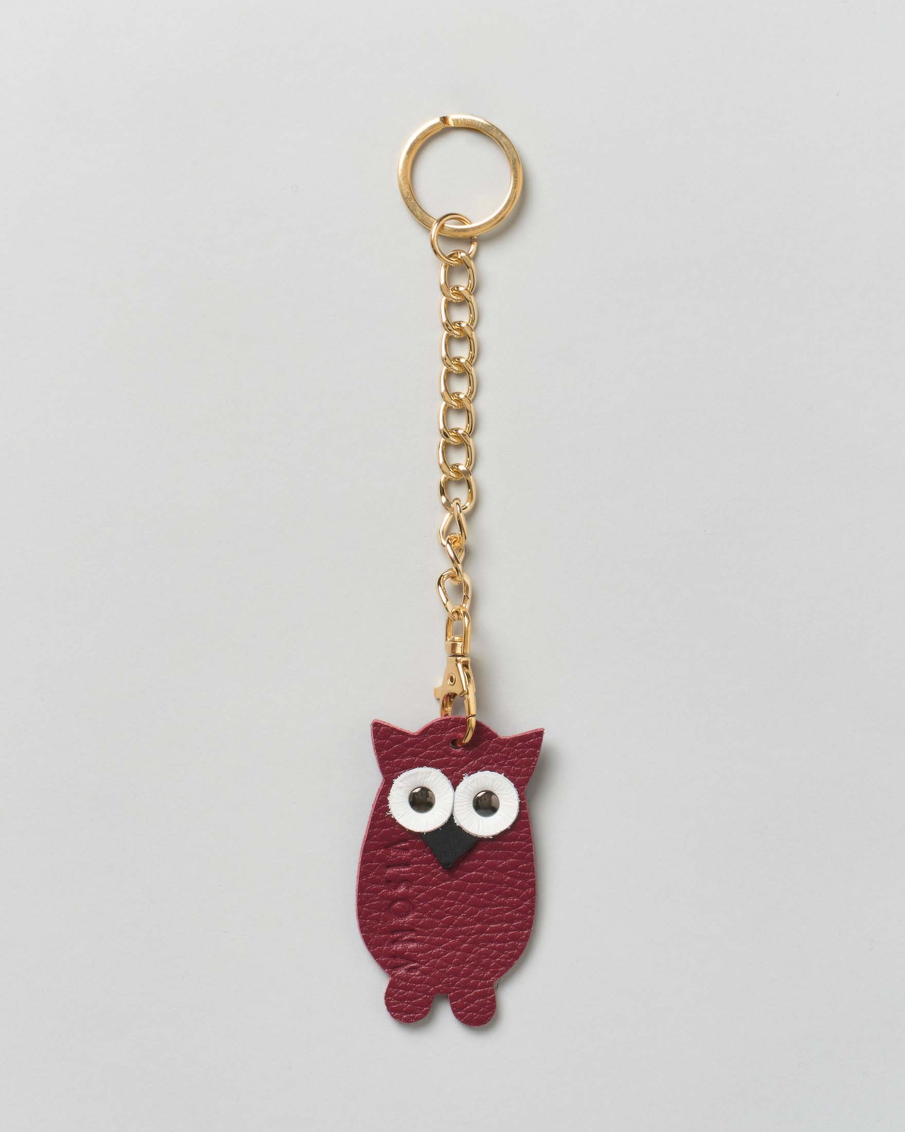 Portachiavi Visonà gufetto in pelle rossa con catena e anello dorati