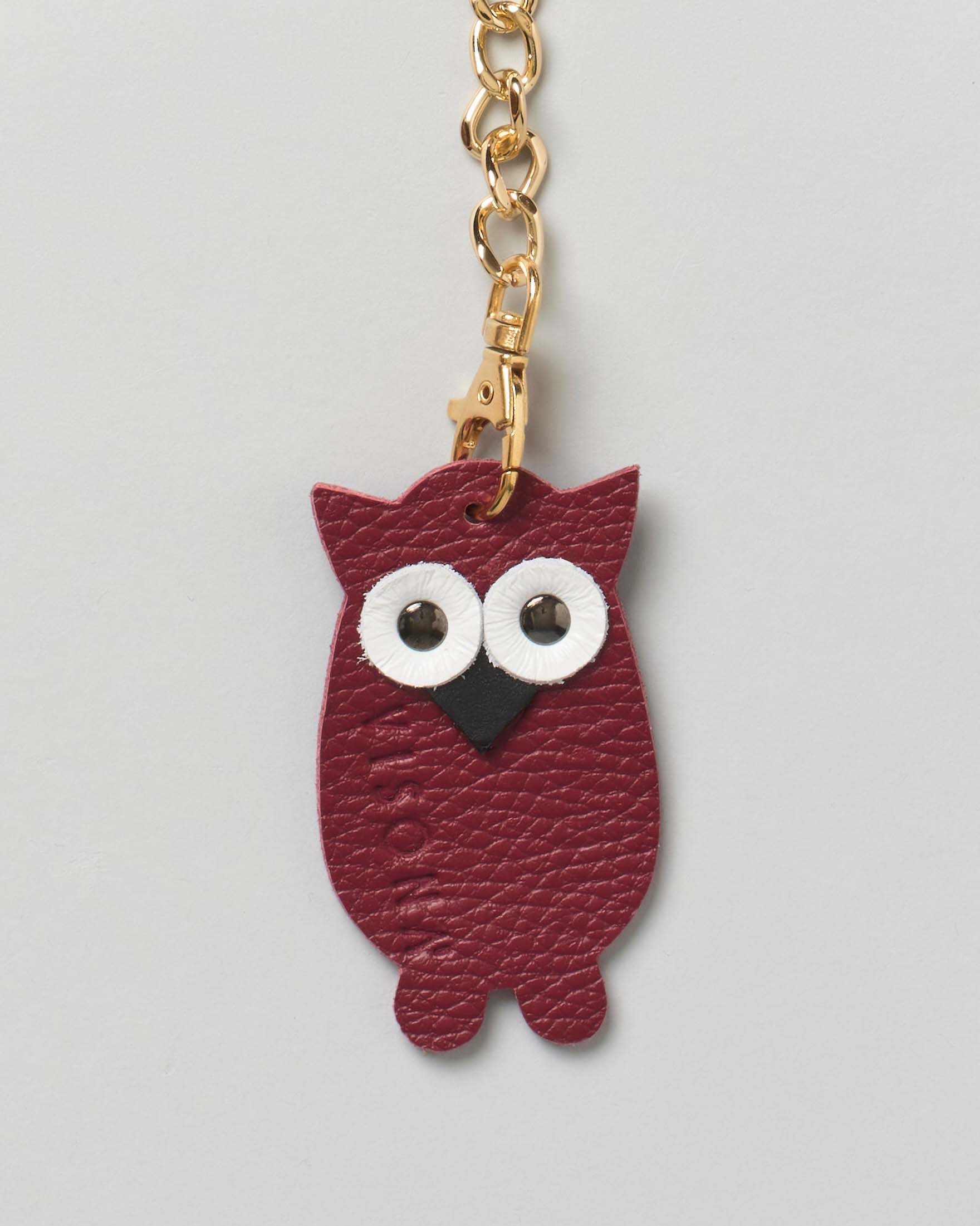 Portachiavi Visonà gufetto in pelle rossa con catena e anello dorati image
