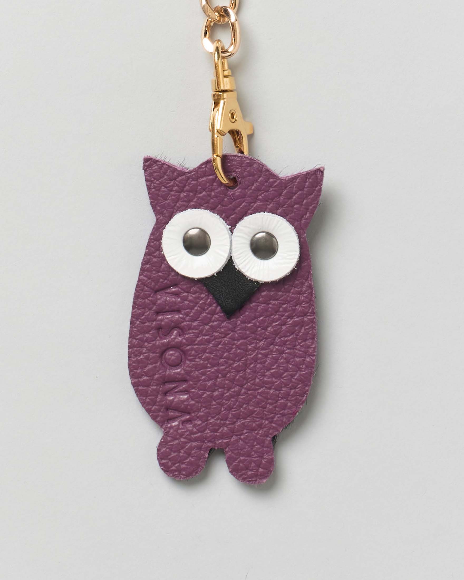 Portachiavi Visonà gufetto in pelle e cavallino a pois fucsia con catena e anello dorati image