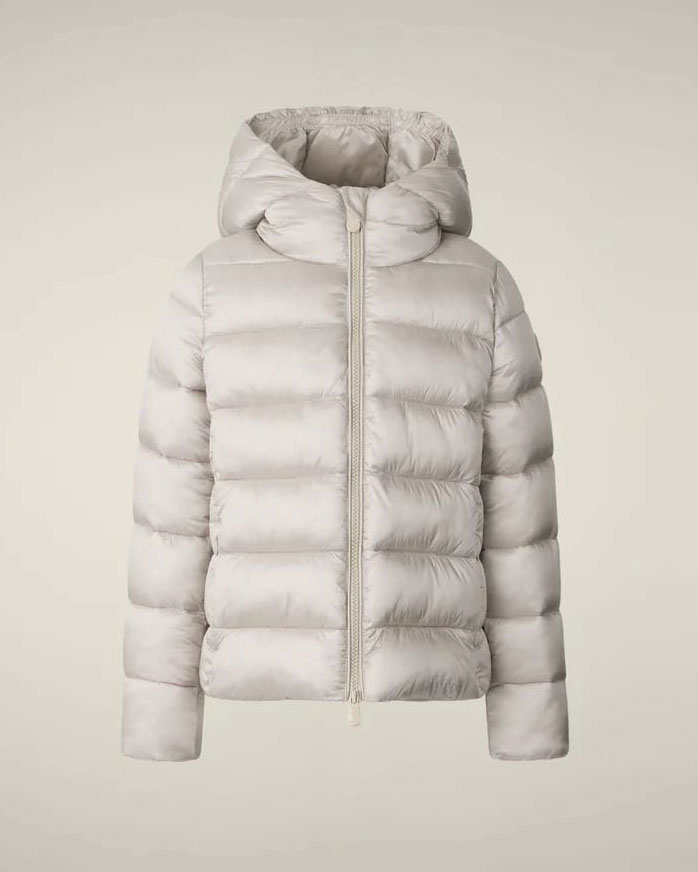 Piumino Save the duck beige chiaro modello Bibi in tessuto opaco con cappuccio fisso