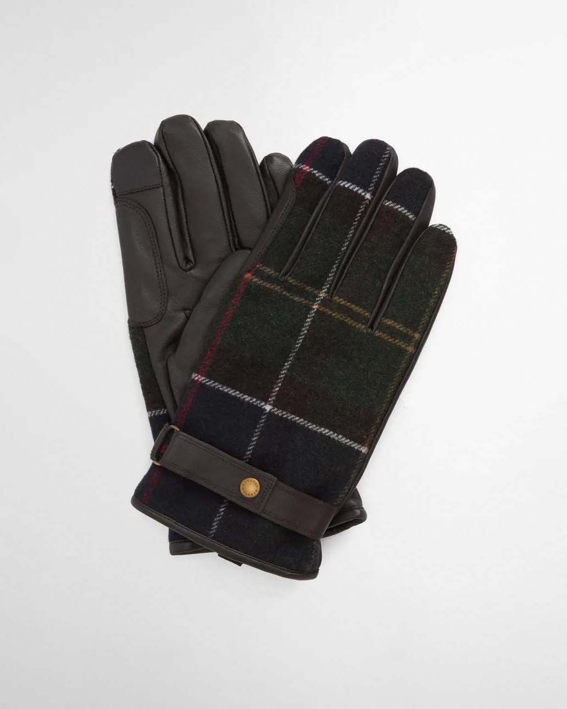 Guanti Barbour in lana tartan check e pelle