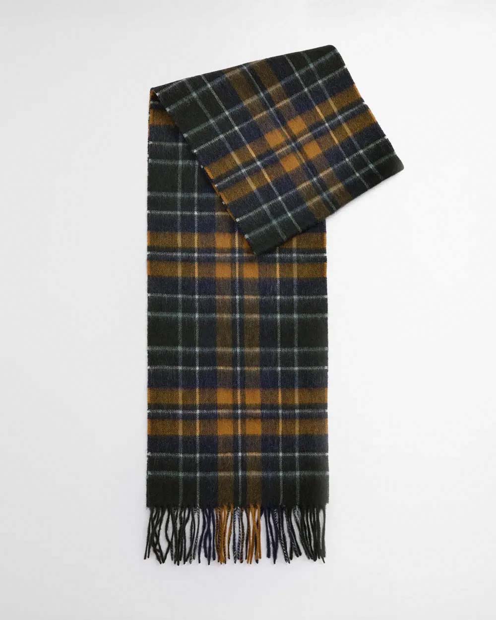 Sciarpa Barbour in tartan check ocra verde e blu in misto lana e cachemire image