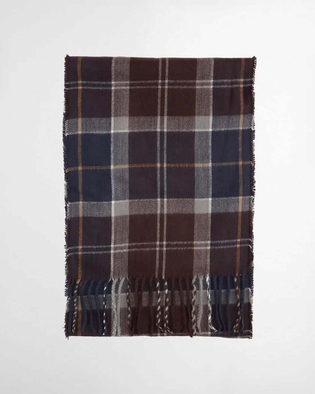 Cofanetto Barbour idea regalo composto da sciarpa tartan check marrone e blu e berretto grigio