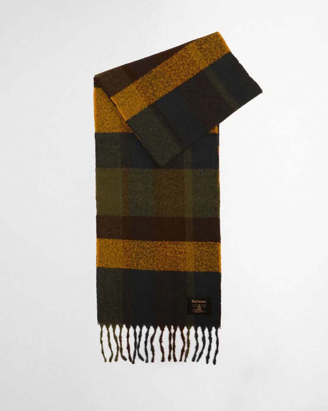 Cofanetto Barbour idea regalo composto da sciarpa tartan check verde militare e ocra e berretto blu