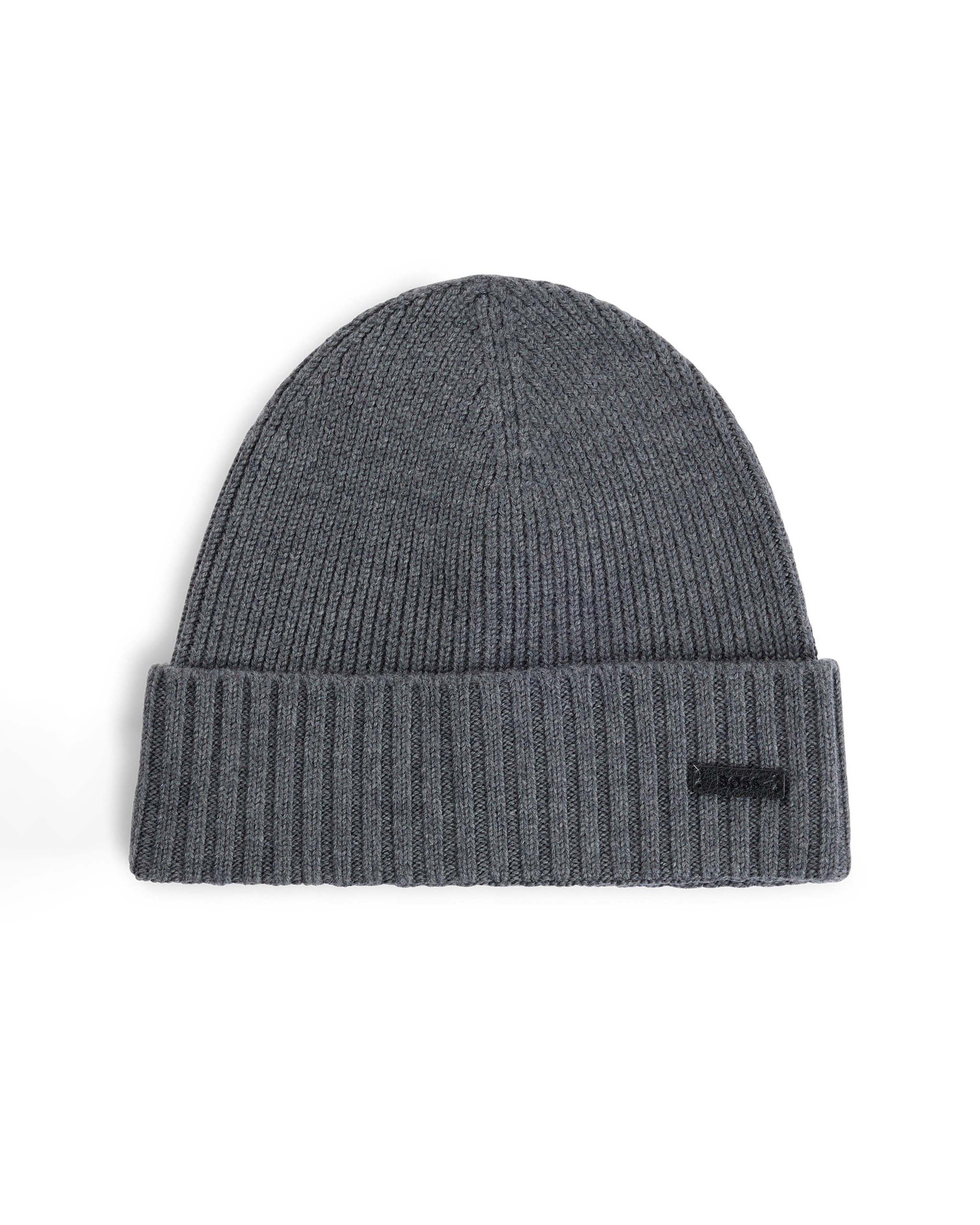 Berretto Boss grigio in pura lana a costine
