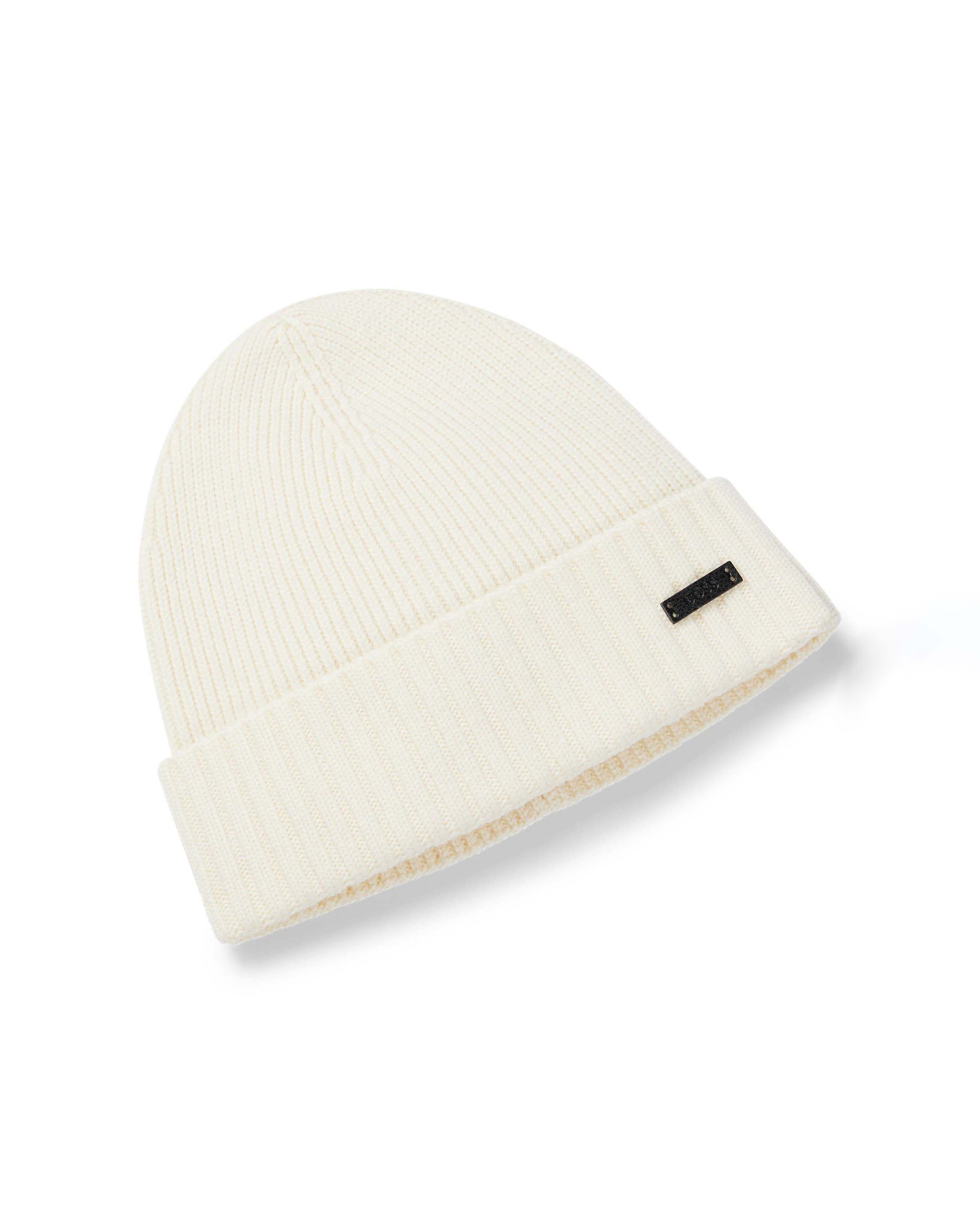 Berretto Boss panna in pura lana a costine image