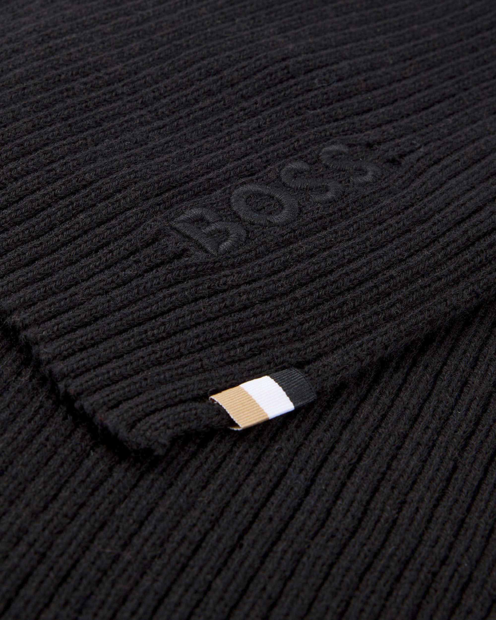 Sciarpa Boss nera in misto cotone e lana a costine image