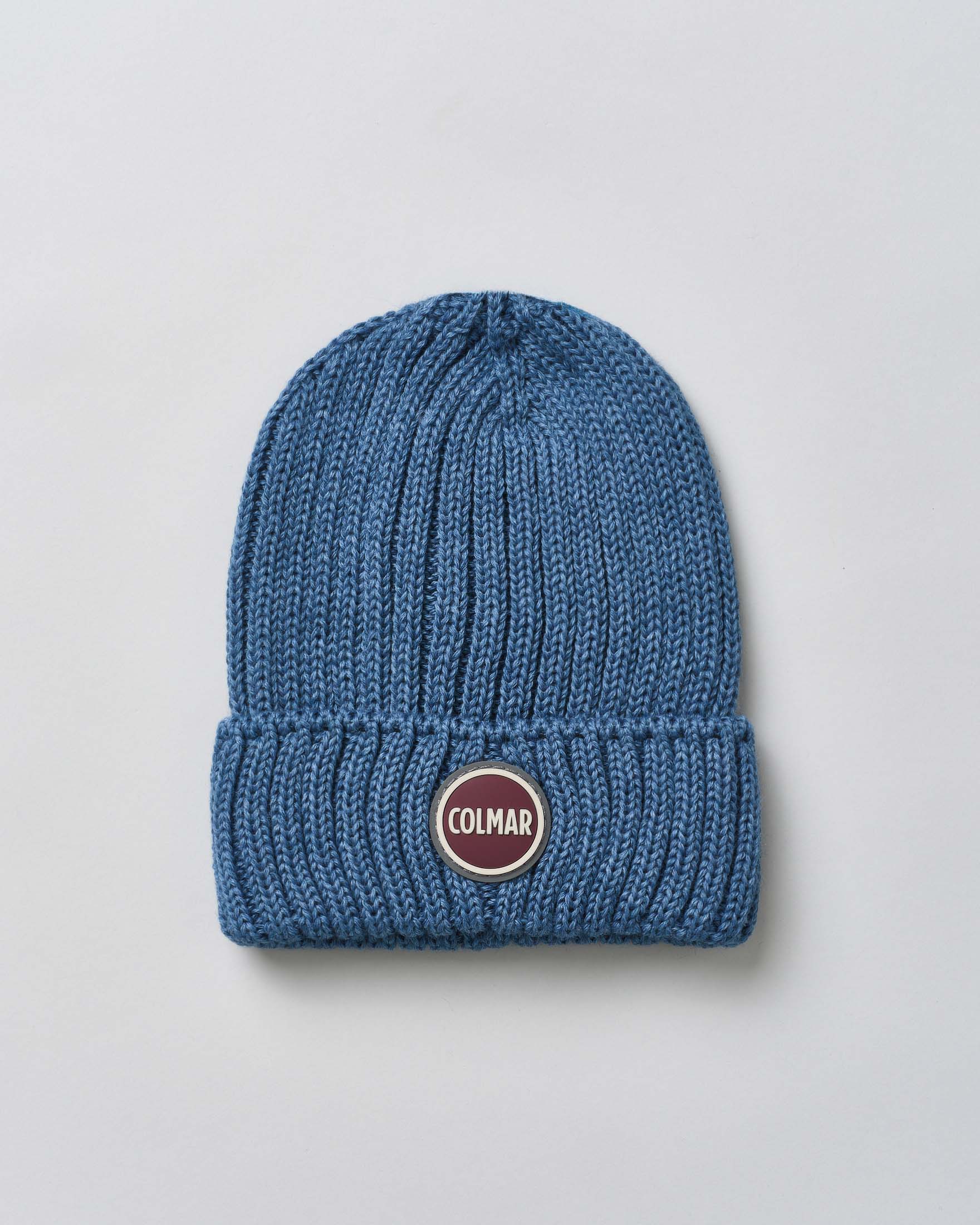 Colmar Originals — Berretto Colmar Originals blu indaco in lana a coste inglesi con logo bollo applicato