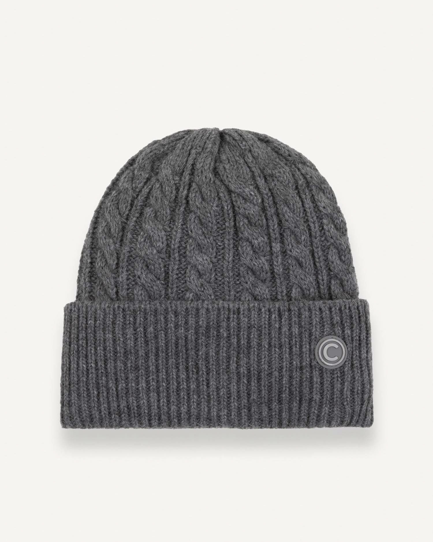 Colmar Originals — Berretto Colmar Originals grigio antracite lavorato a trecce con risvolto e logo bollo piccolo applicato