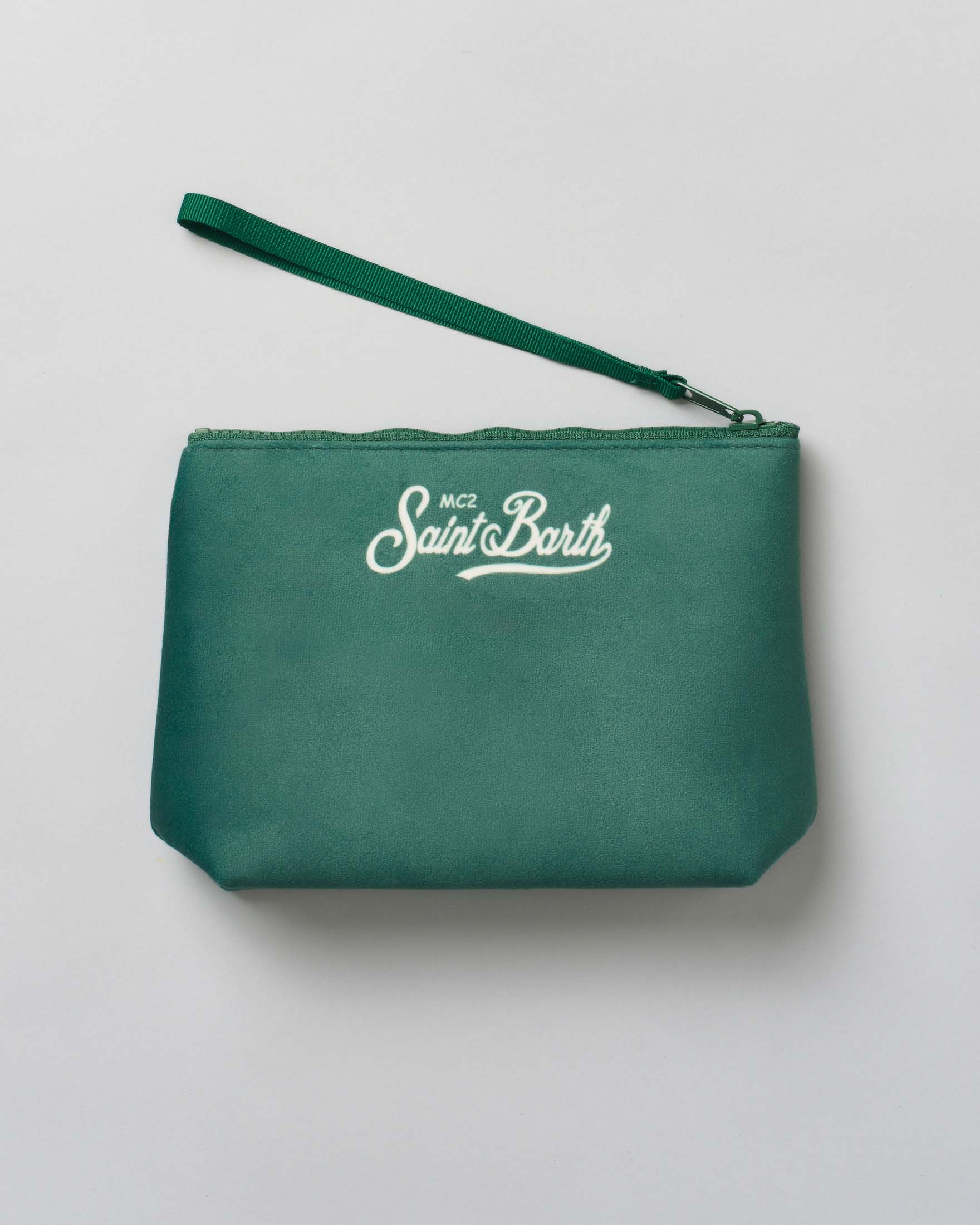 Pochette Aline verde militare in tessuto effetto lana con stampa