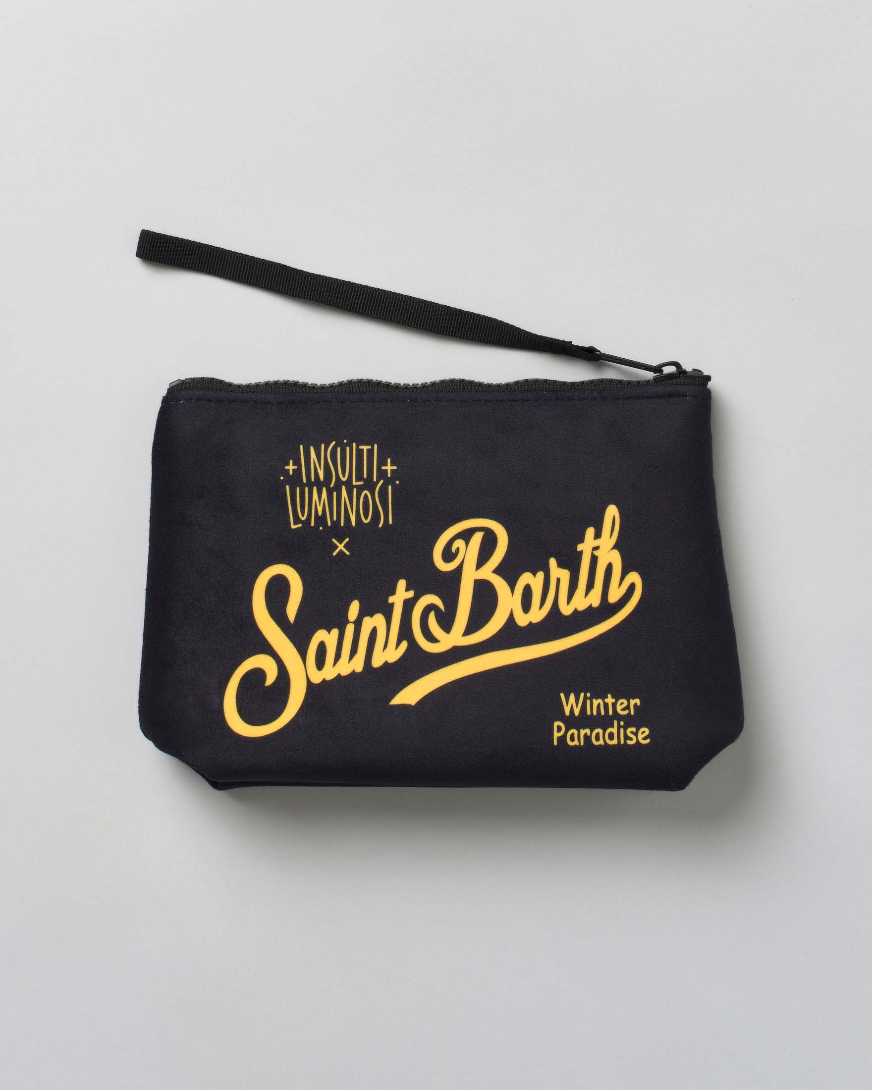 Pochette Aline nera in tessuto effetto lana con scritta A Capodanno Faccio Danno image