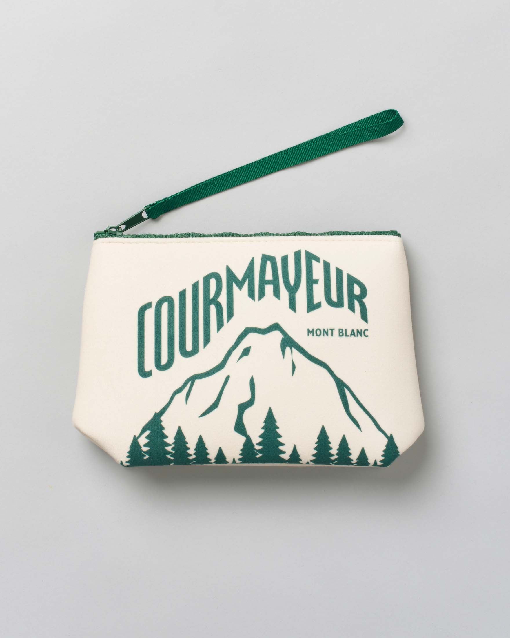 Pochette Aline bianca in tessuto effetto lana con scritta e grafica Courmayeur