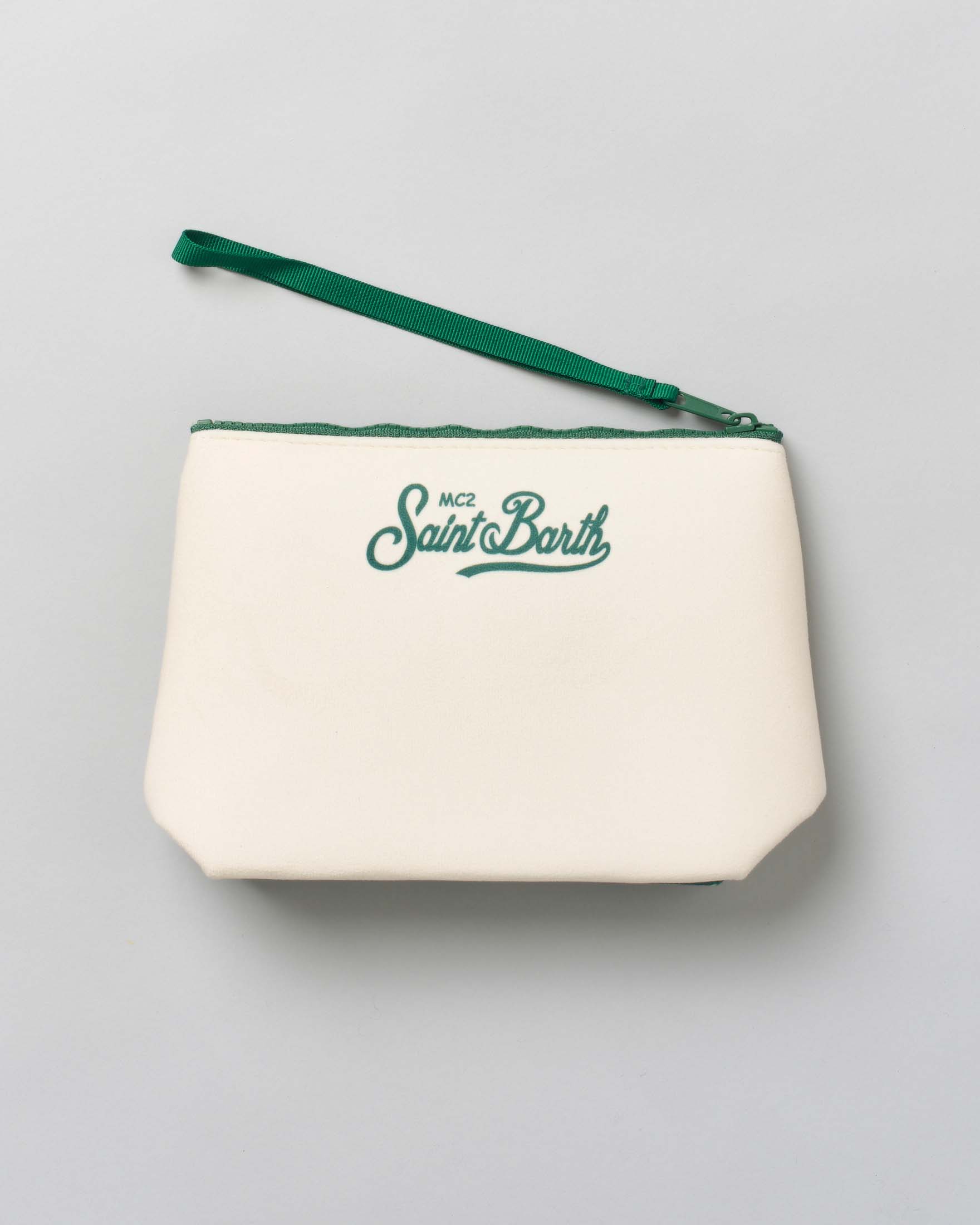 Pochette Aline bianca in tessuto effetto lana con scritta e grafica Courmayeur image