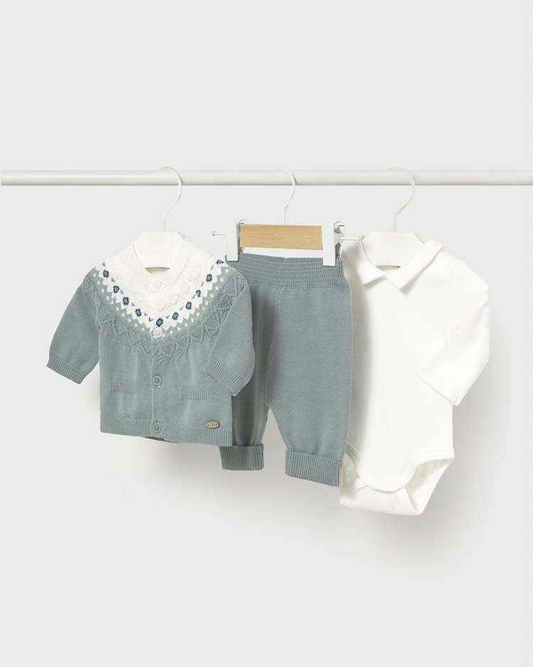 Completo Mayoral in puro cotone maglia body e pantalone verde acqua tricot