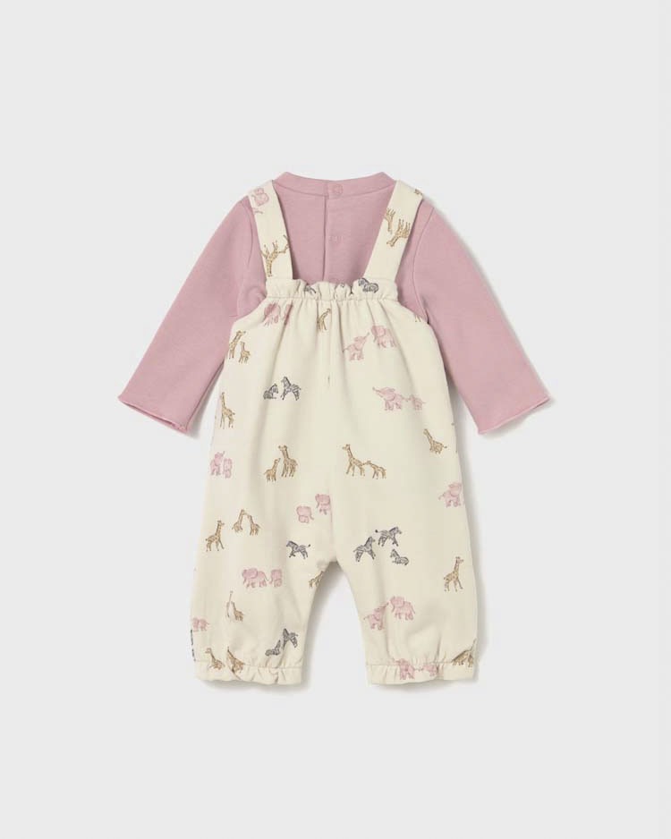 Set Mayoral maglia rosa e salopette avorio con animaletti savana image