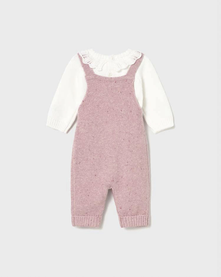 Completo Mayoral con maglioncino bianco con rouches e salopette rosa tricot image