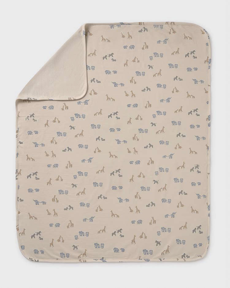 Coperta Mayoral color sabbia in misto viscosa con fantasia animaletti della savana