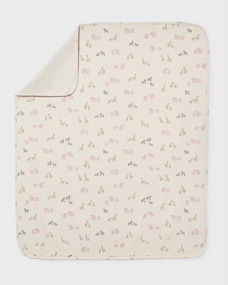 Coperta Mayoral avorio in misto viscosa con fantasia animaletti della savana