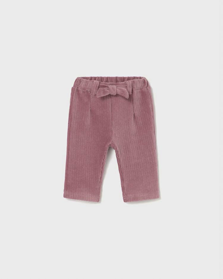 Pantalone Mayoral rosa in velluto a costine con fiocco