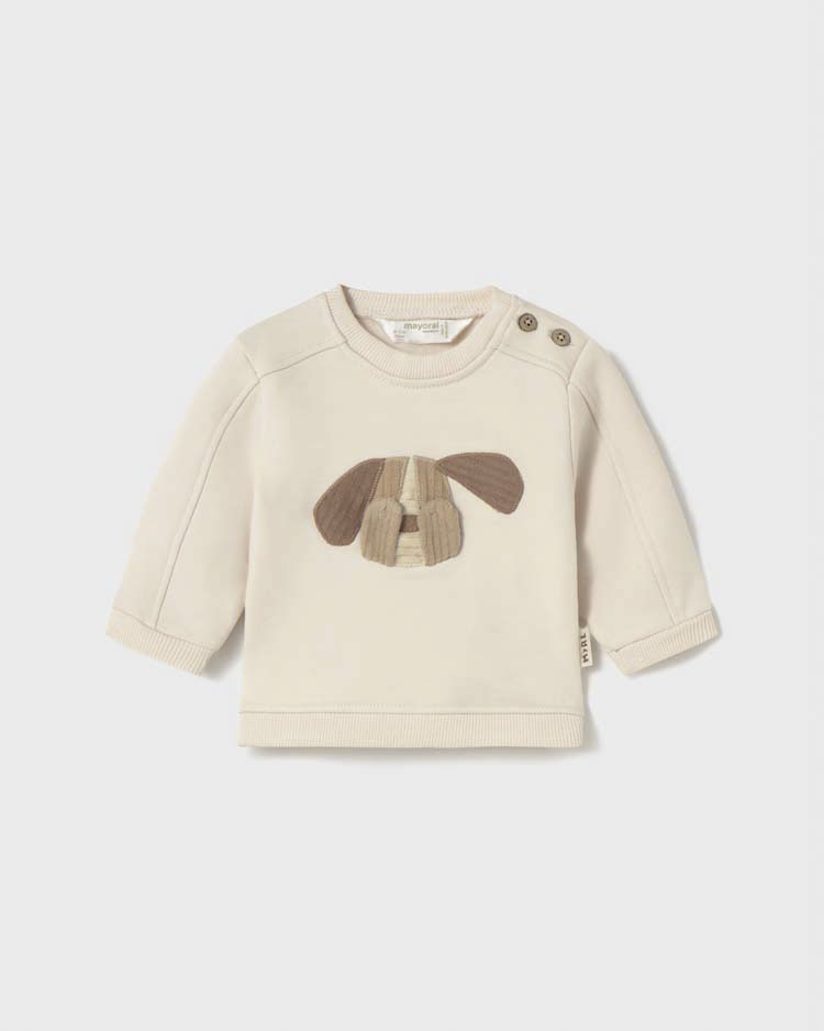 Felpa Mayoral avorio in cotone stretch con cagnolino in rilievo