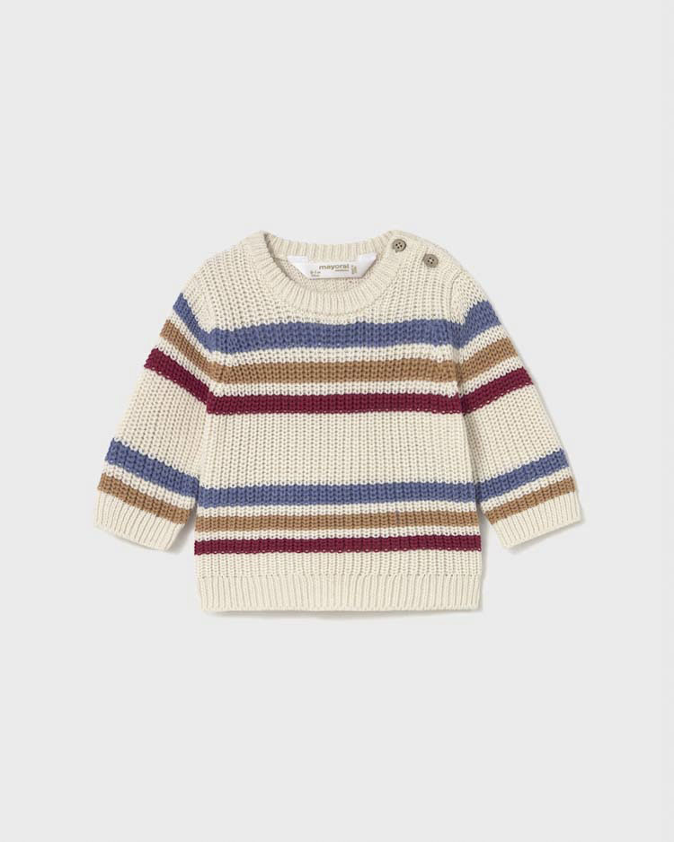 Maglioncino in puro cotone tricot avorio e righe multicolor