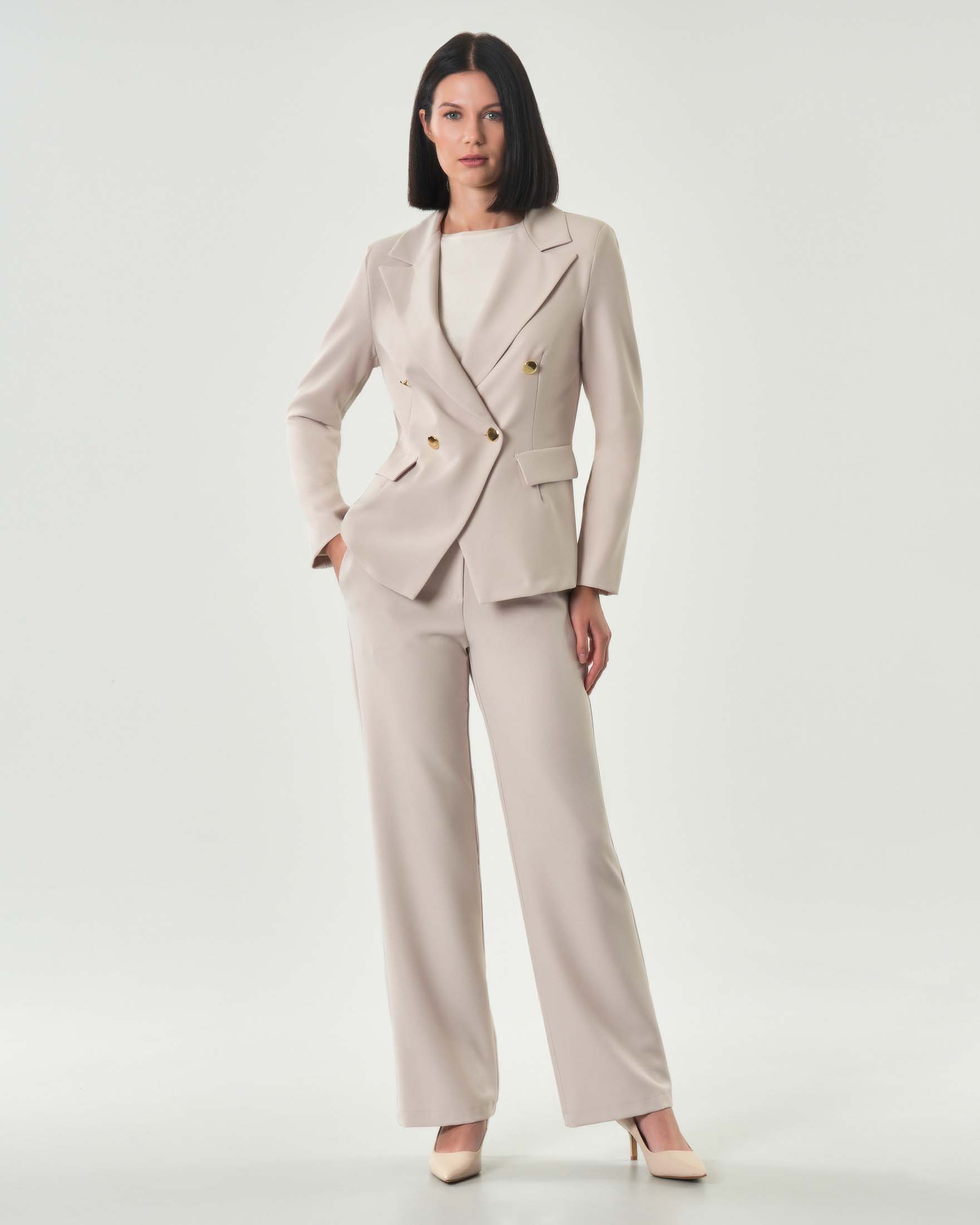 Pantaloni straight Hlo! color panna in tessuto tecnico stretch