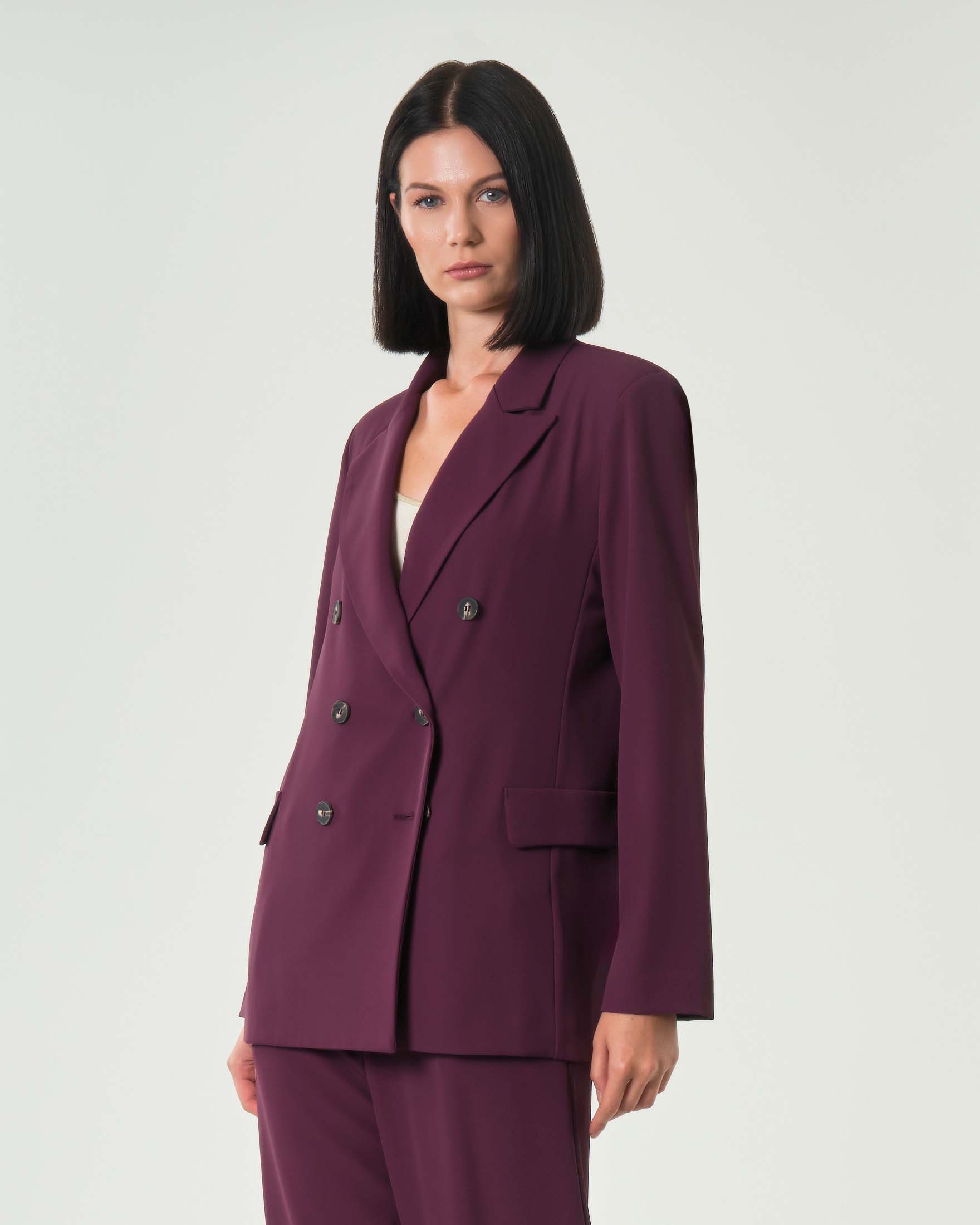 Giacca bordeaux doppiopetto Hlo! in cady con scollo a rever