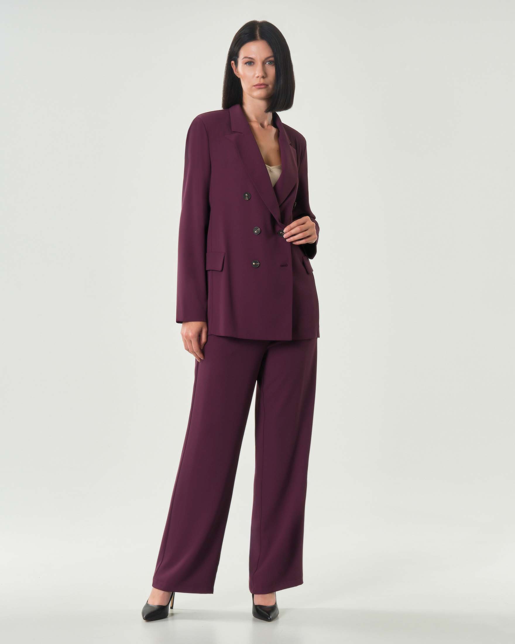 Giacca bordeaux doppiopetto Hlo! in cady con scollo a rever image