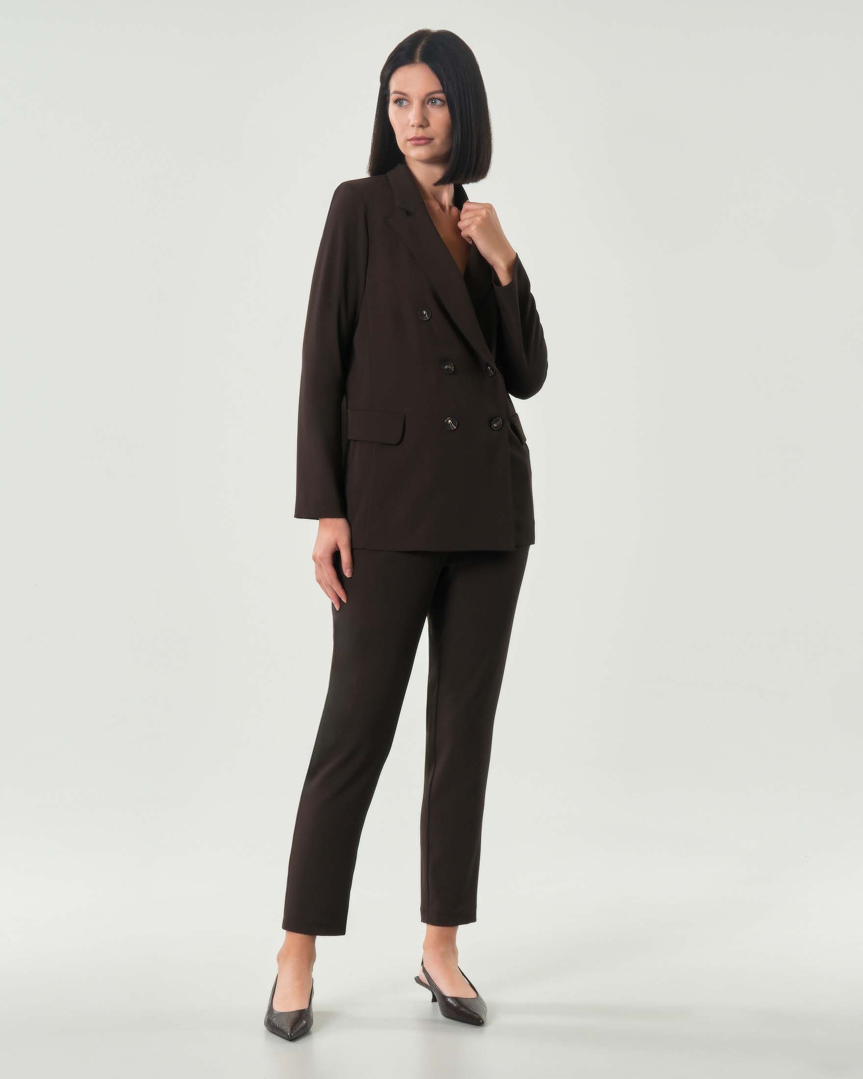 Giacca marrone doppiopetto Hlo! in cady con scollo a rever image