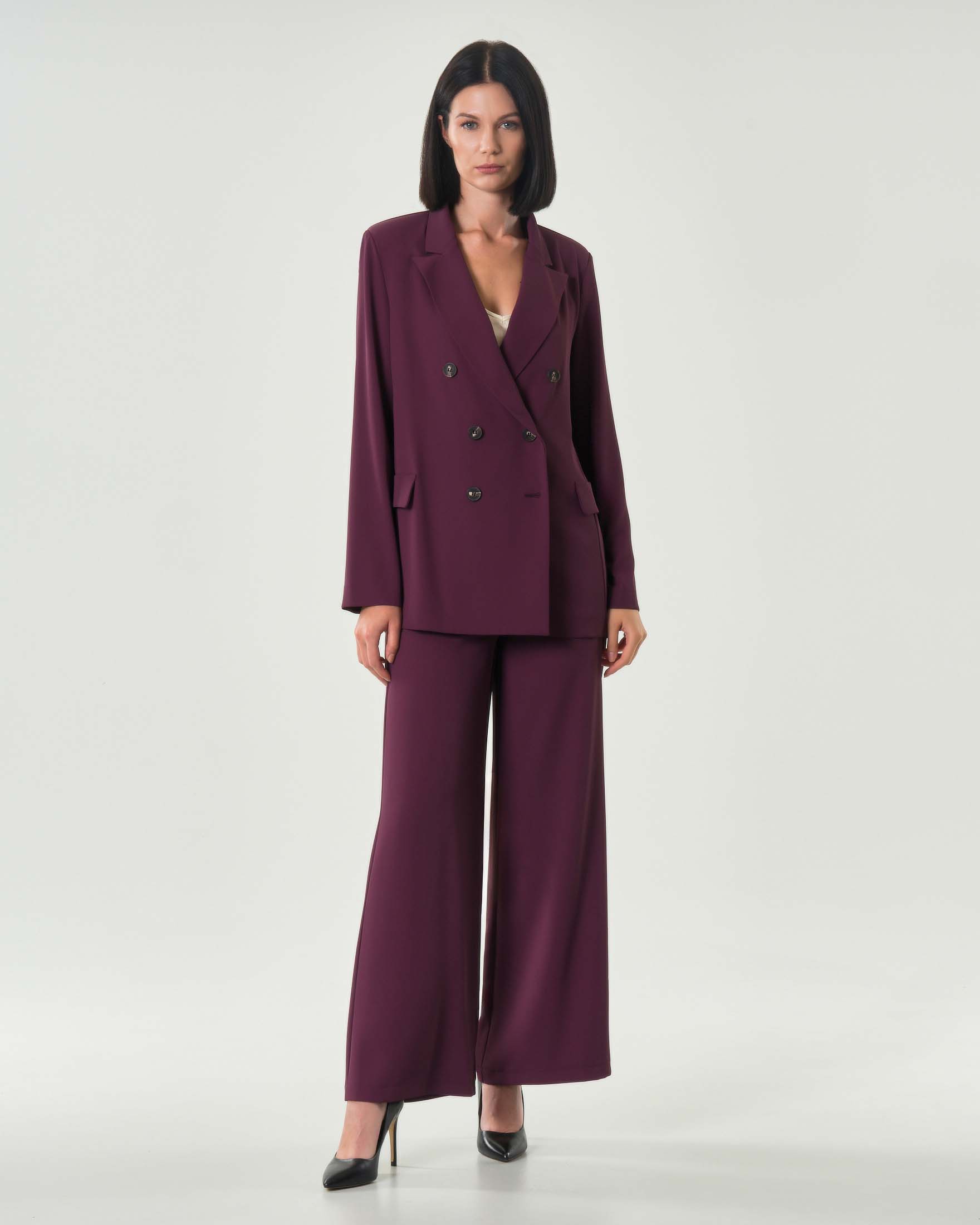 Pantaloni palazzo bordeaux Hlo! in crèpe
