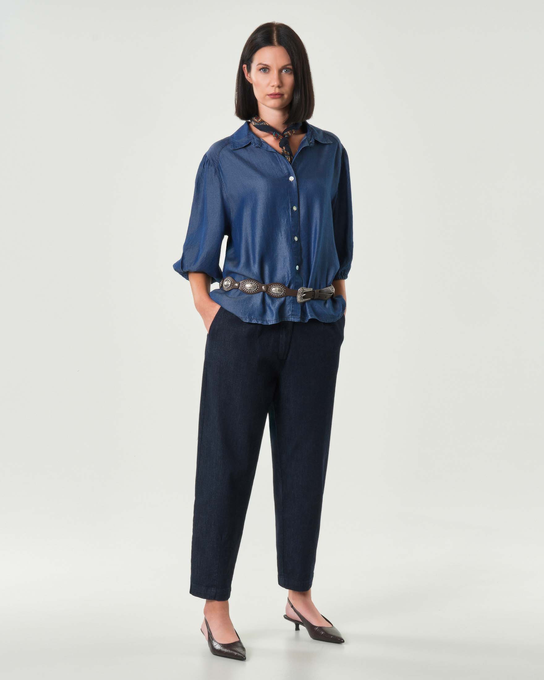 Camicia Hlo! blu stone washed chambray con maniche tre quarti a sbuffo image