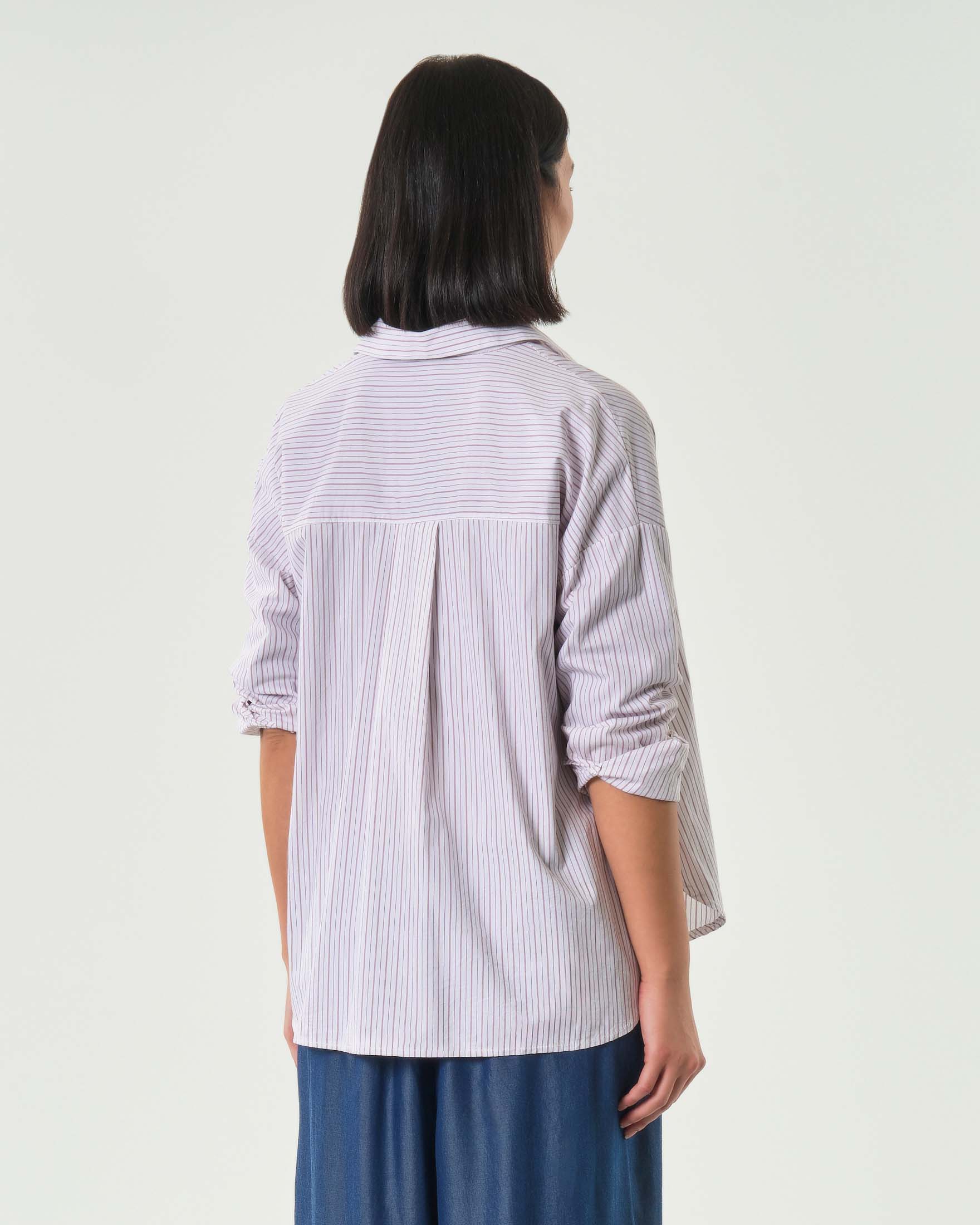Camicia Hlo! over bianca a righine bordeaux in misto cotone image