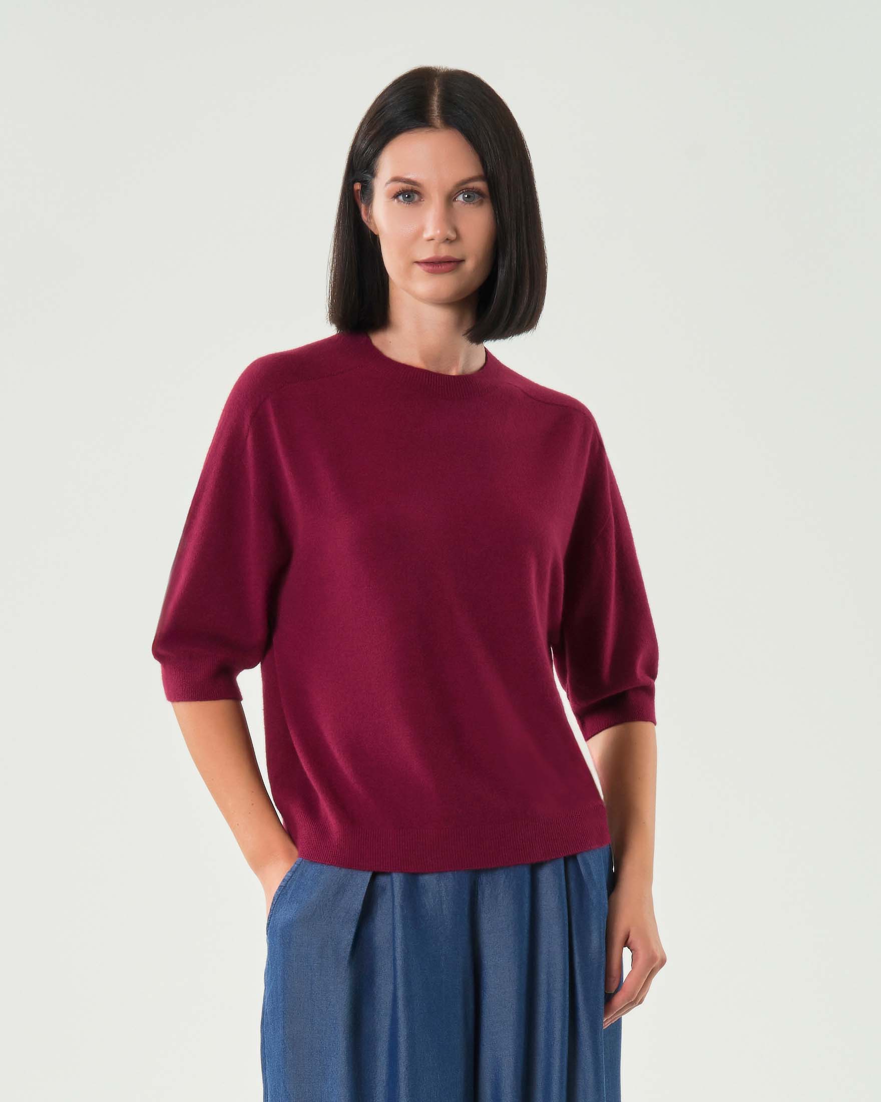 Maglia over bordeaux a maniche corte in misto viscosa
