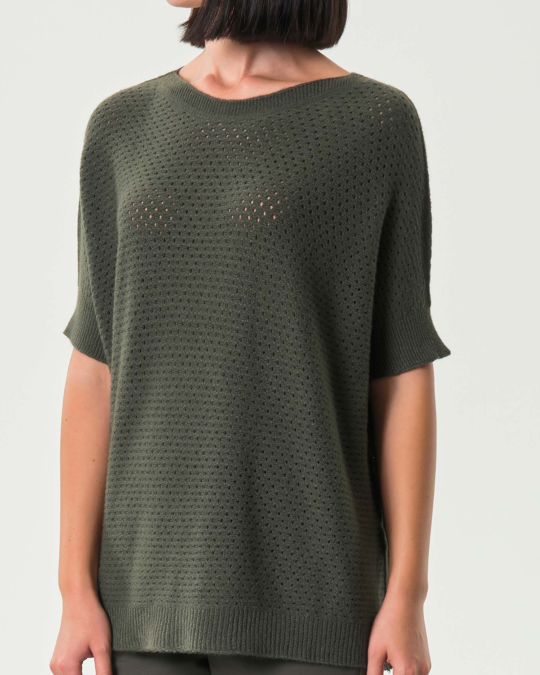 Maglia over verde militare Hlo! a maniche corte in misto viscosa a lavorazione a rete all over image