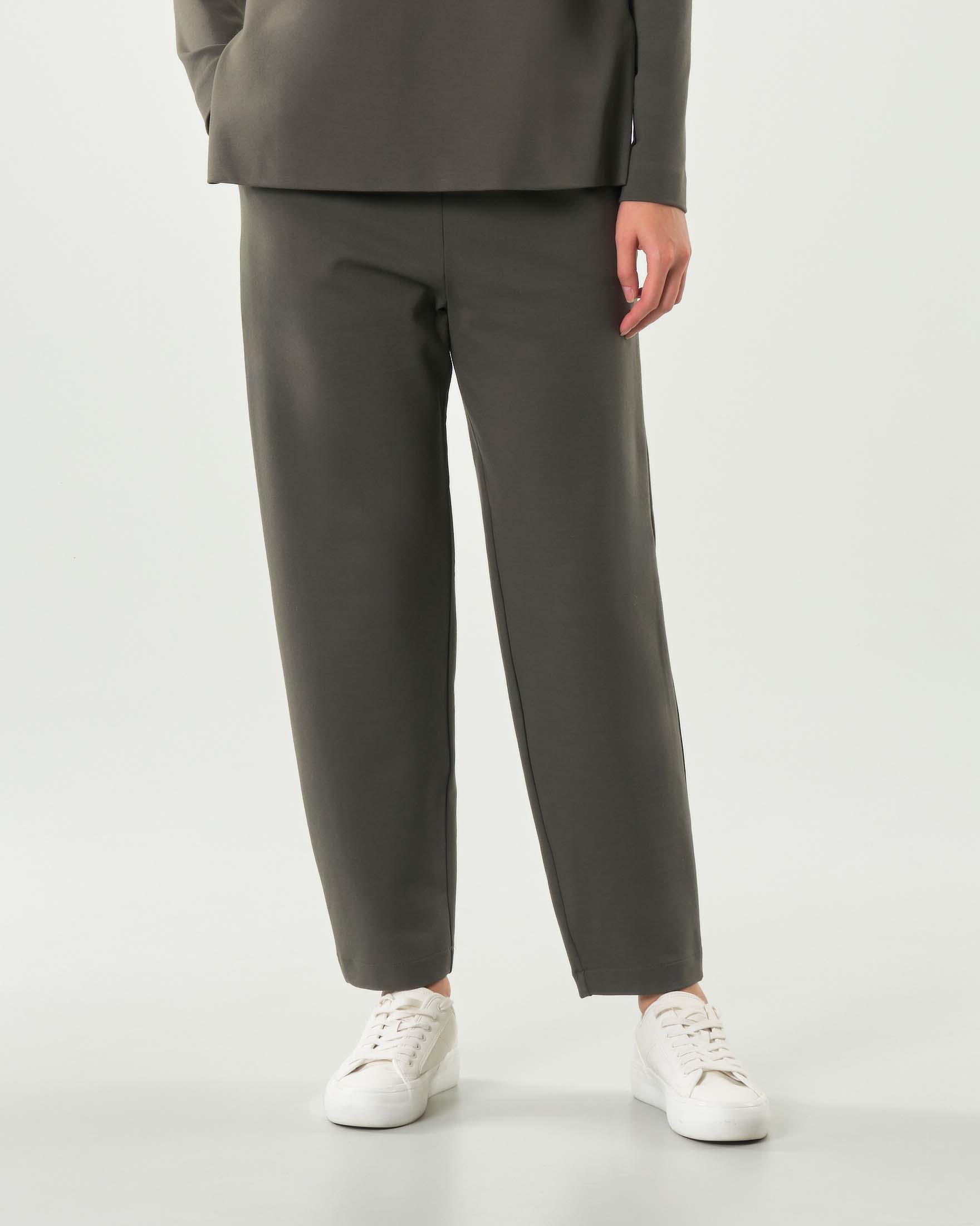 Pantaloni verde militare Hlo! dalla linea baloon in tessuto lavorato a punto Milano con elastico inserito in vita image