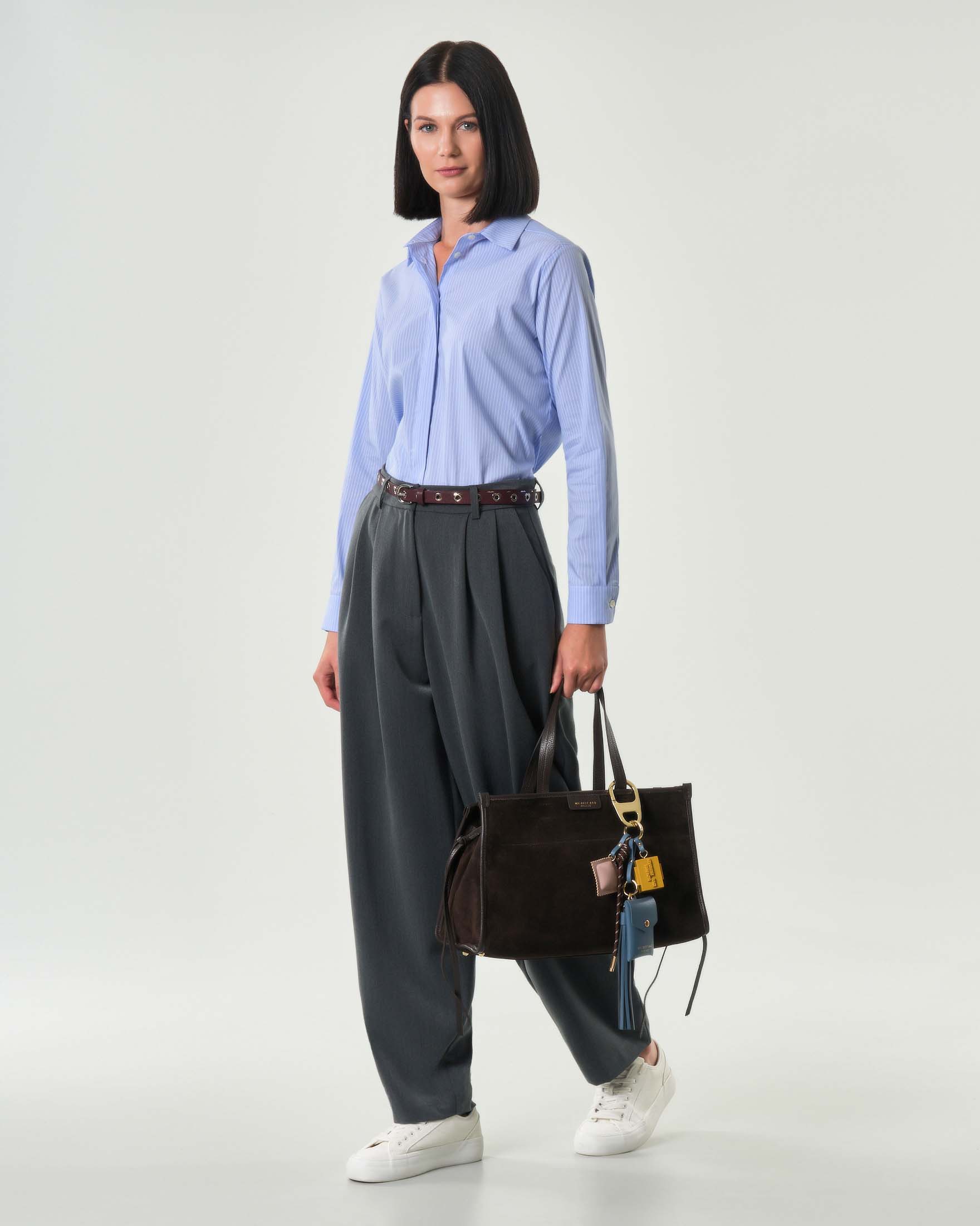 Pantaloni Hlo! grigio antracite dalla linea baloon in misto viscosa con doppia pince