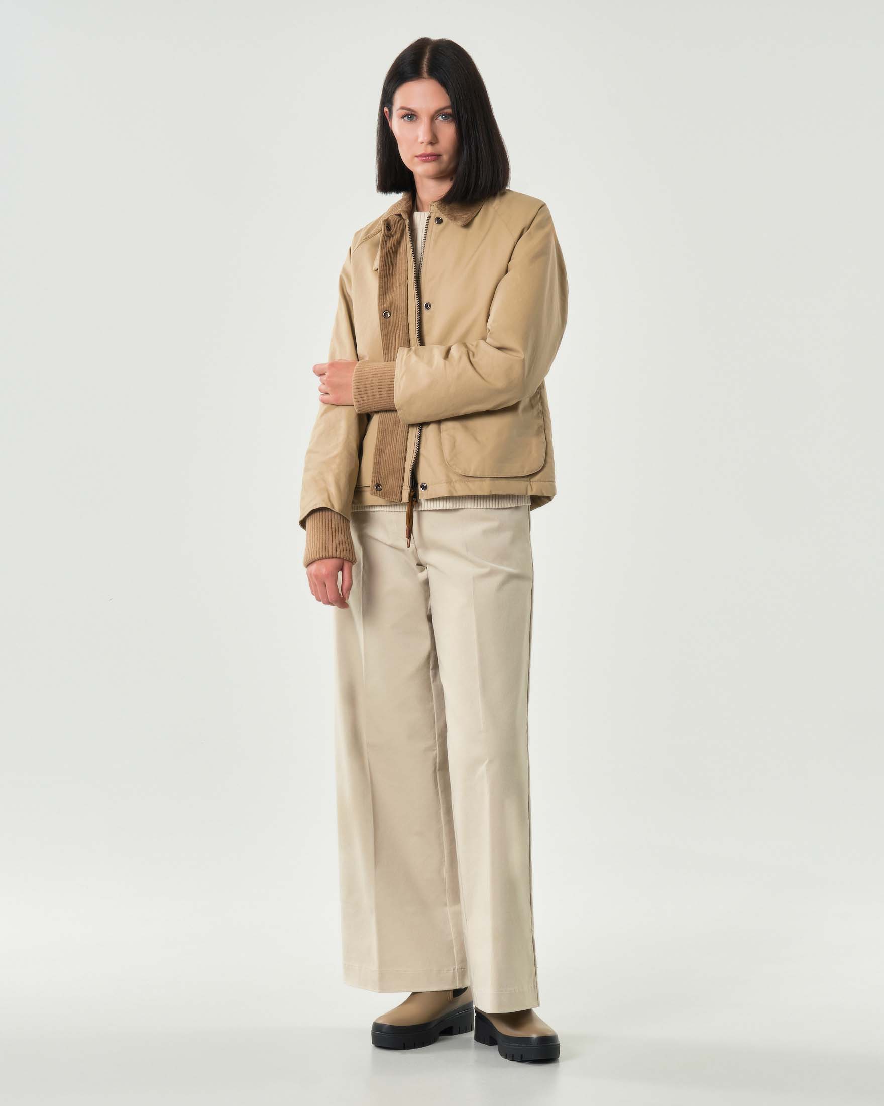 Pantaloni palazzo Hlo! color sabbia in misto cotone mille righe