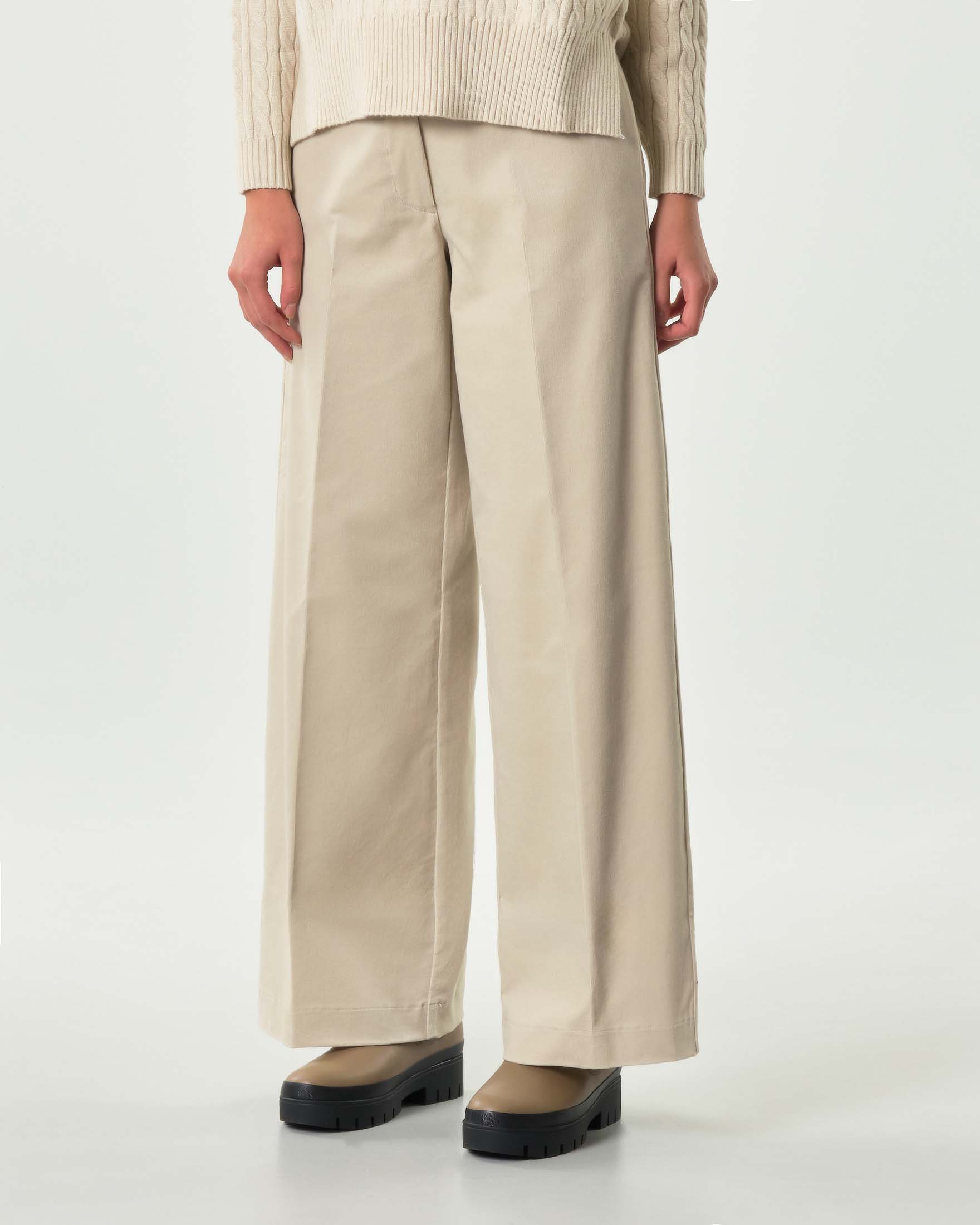 Pantaloni palazzo Hlo! color sabbia in misto cotone mille righe image