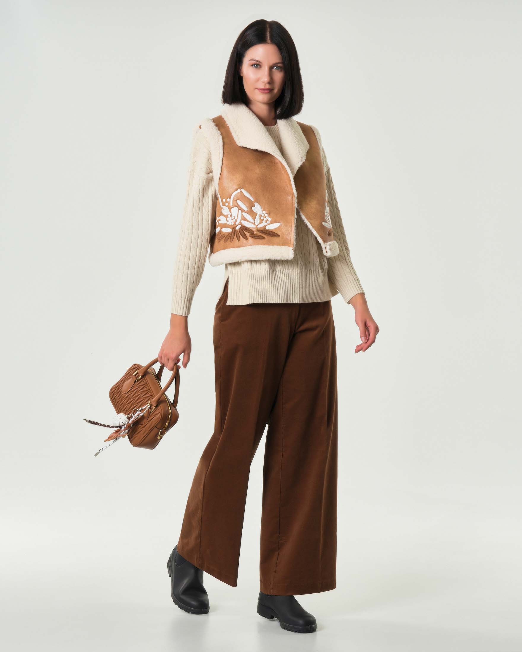 Pantaloni palazzo Hlo! color coccio in misto cotone mille righe