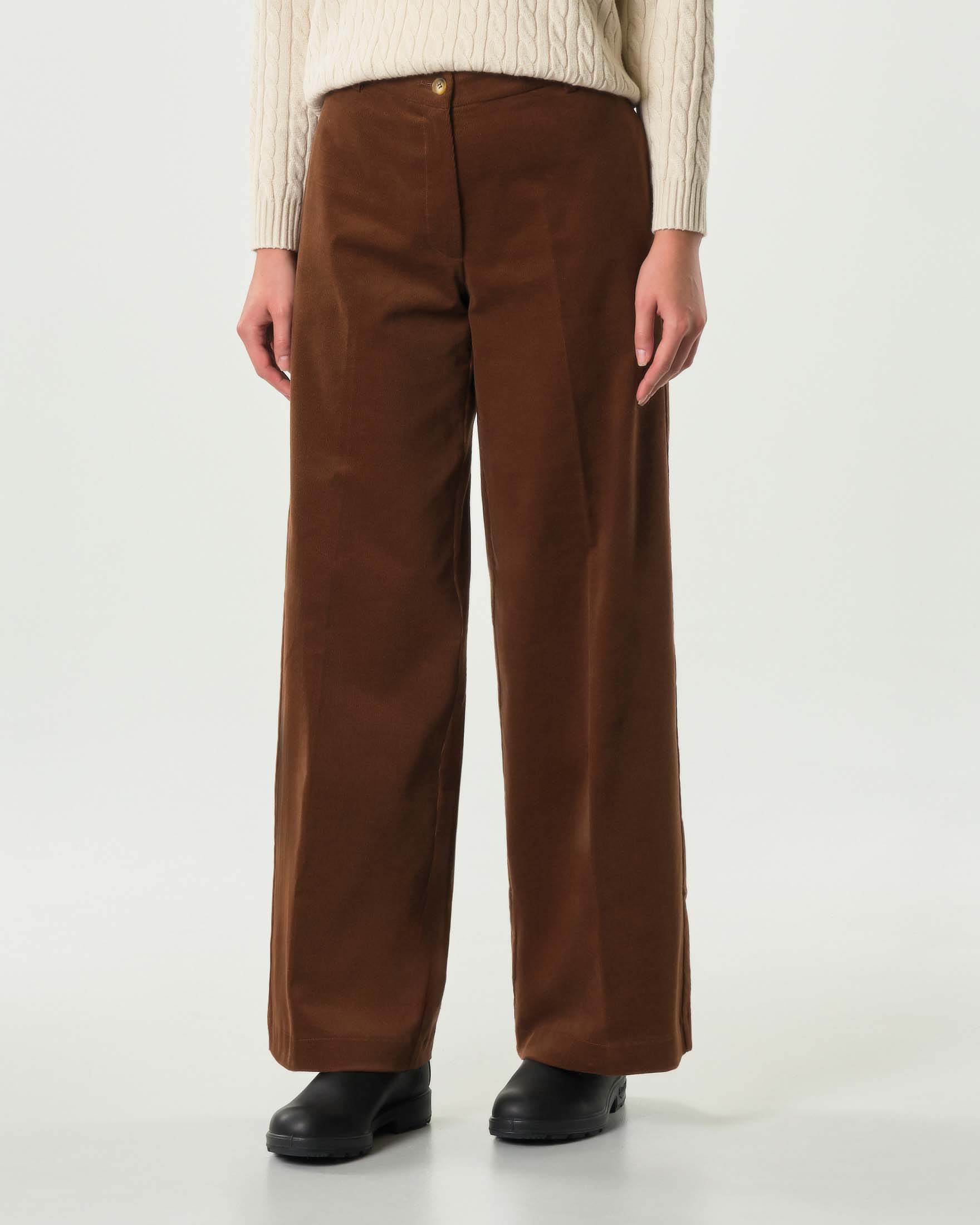 Pantaloni palazzo Hlo! color coccio in misto cotone mille righe image