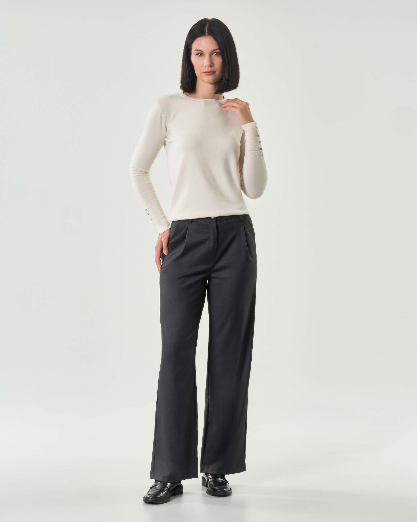 Pantaloni Hlo! grigio antracite in twill di misto viscosa stretch con pinces in vita